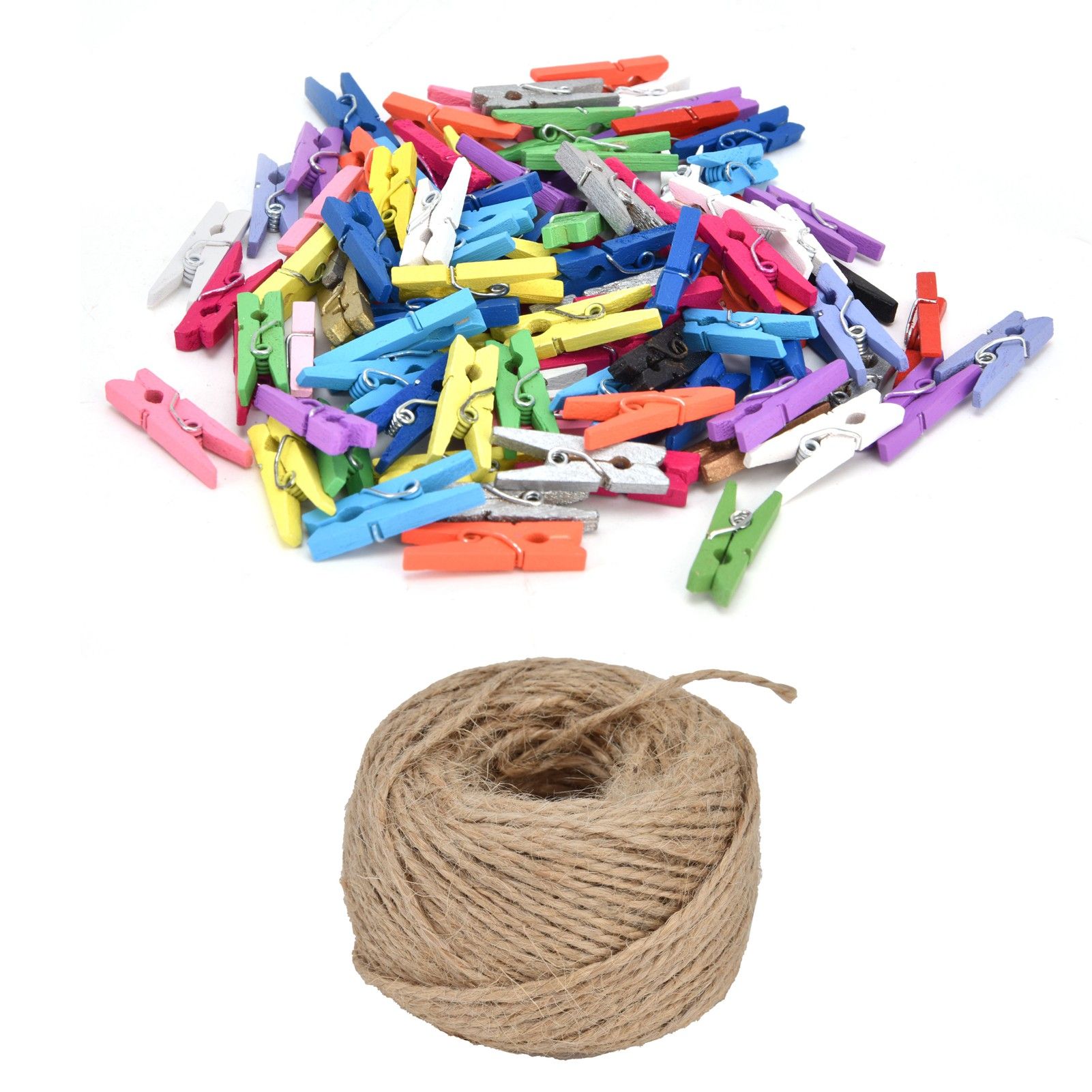 100PCS Wooden Clip Mini Color Wood Clip Birch Card Photo Clip with 10m Rope view 4