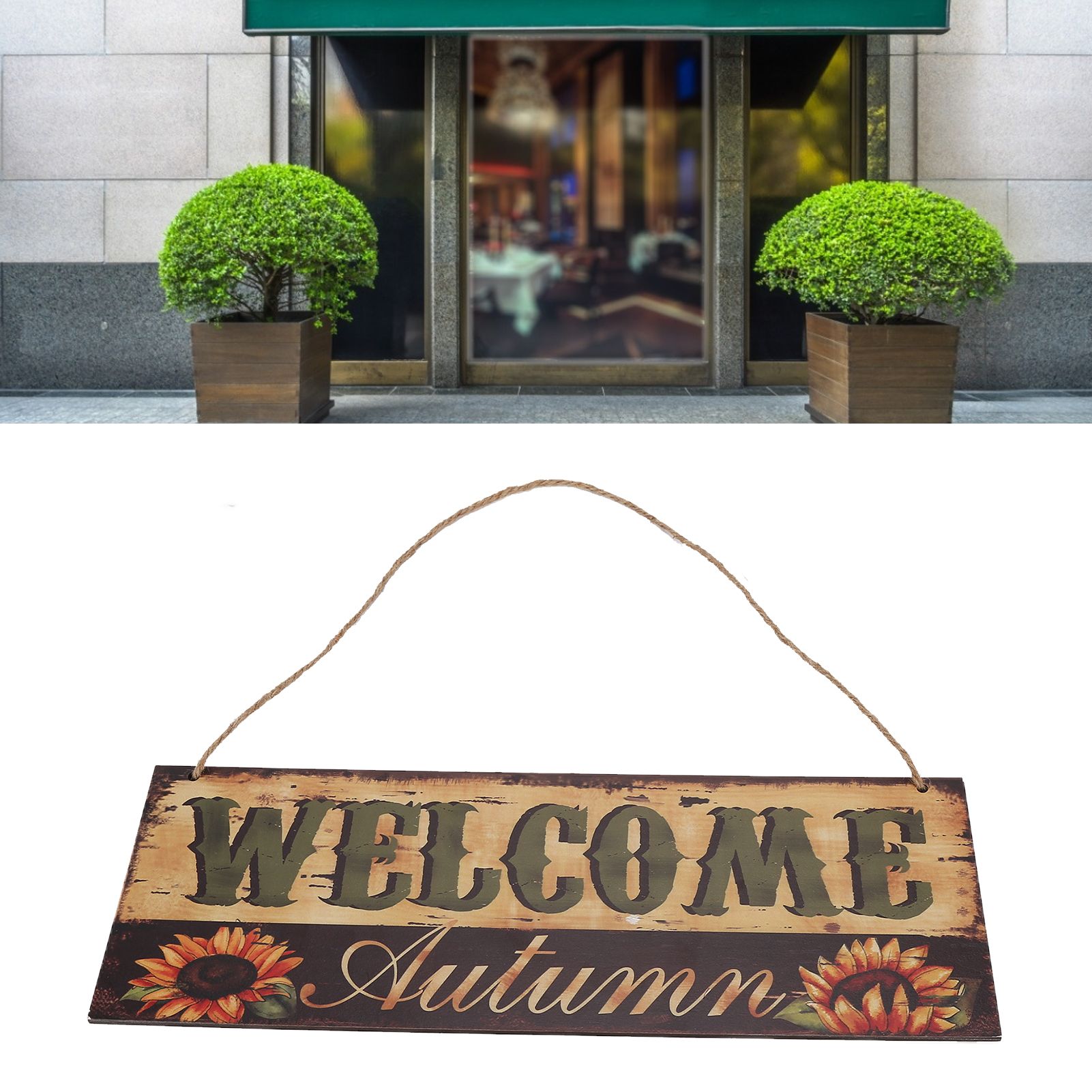 Wooden Door Hanging Plague with Pumpkin Sunflower Pattern for Indoor Outdoor view 11