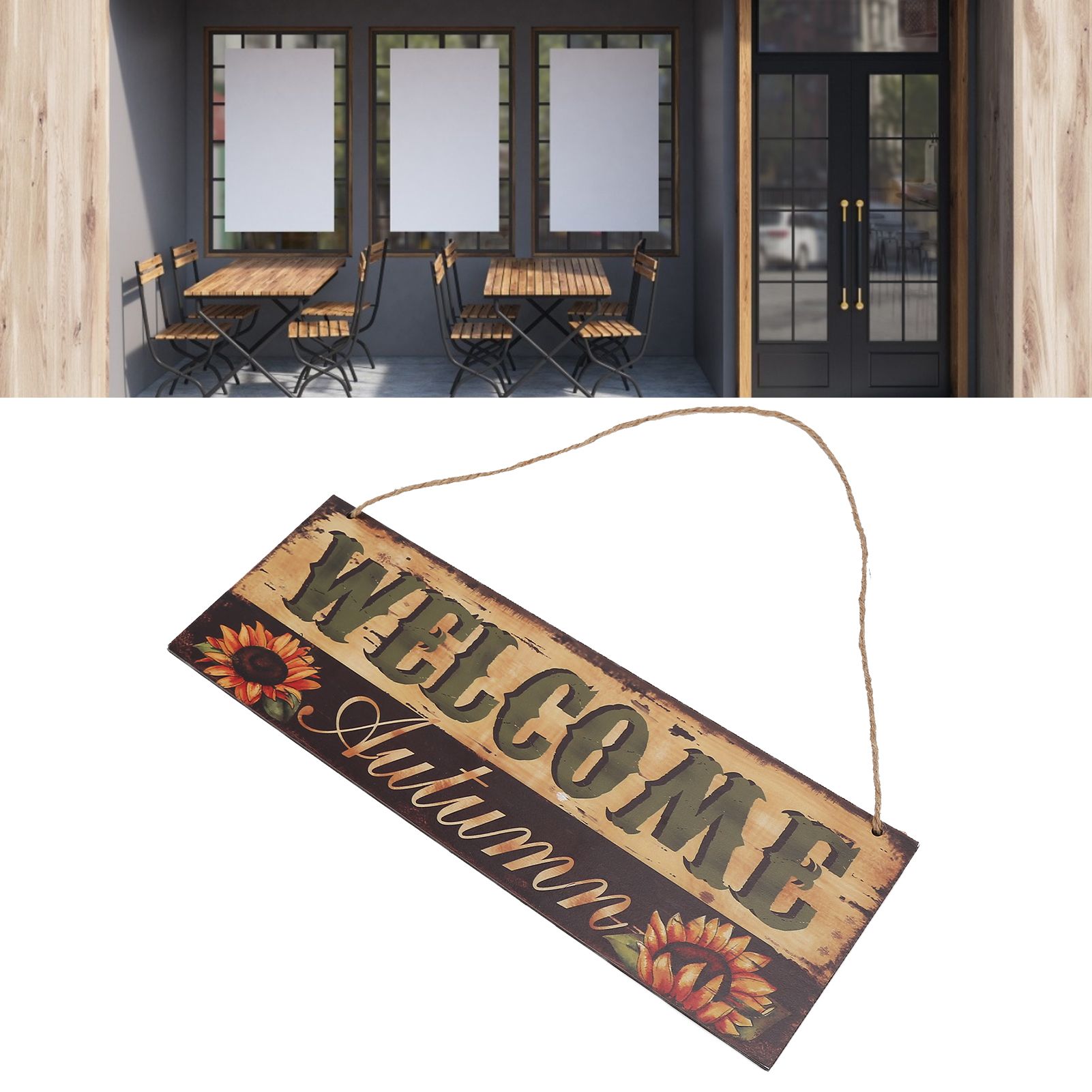 Wooden Door Hanging Plague with Pumpkin Sunflower Pattern for Indoor Outdoor view 12