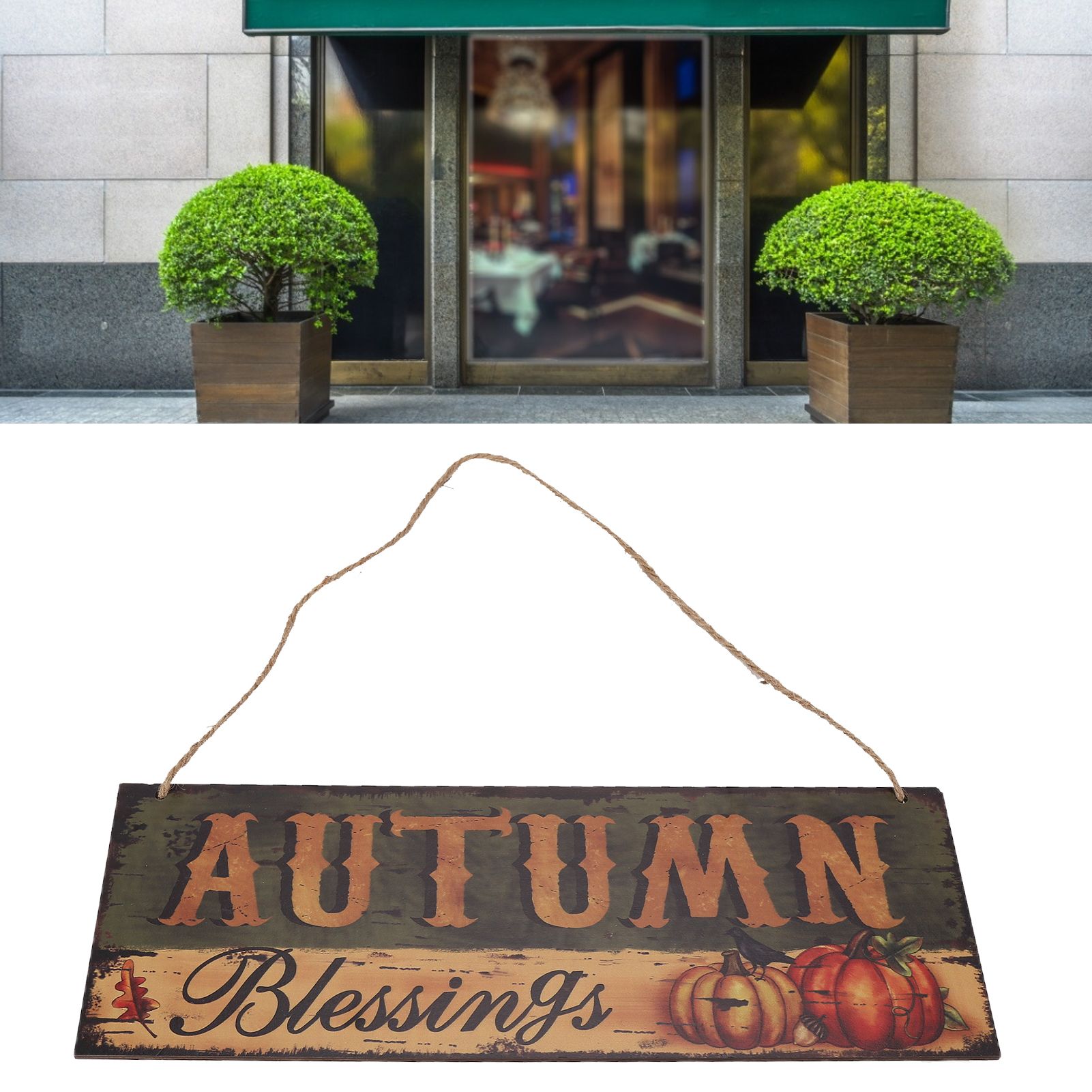 Wooden Door Hanging Plague with Pumpkin Sunflower Pattern for Indoor Outdoor view 11