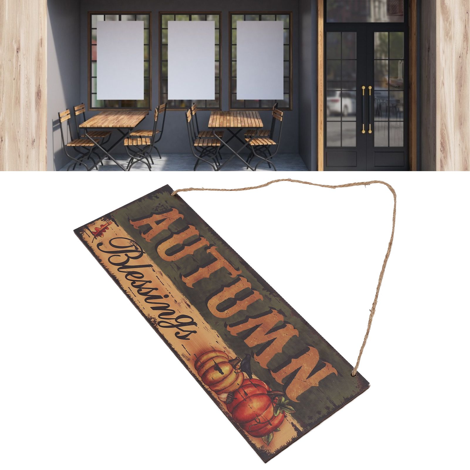 Wooden Door Hanging Plague with Pumpkin Sunflower Pattern for Indoor Outdoor view 12