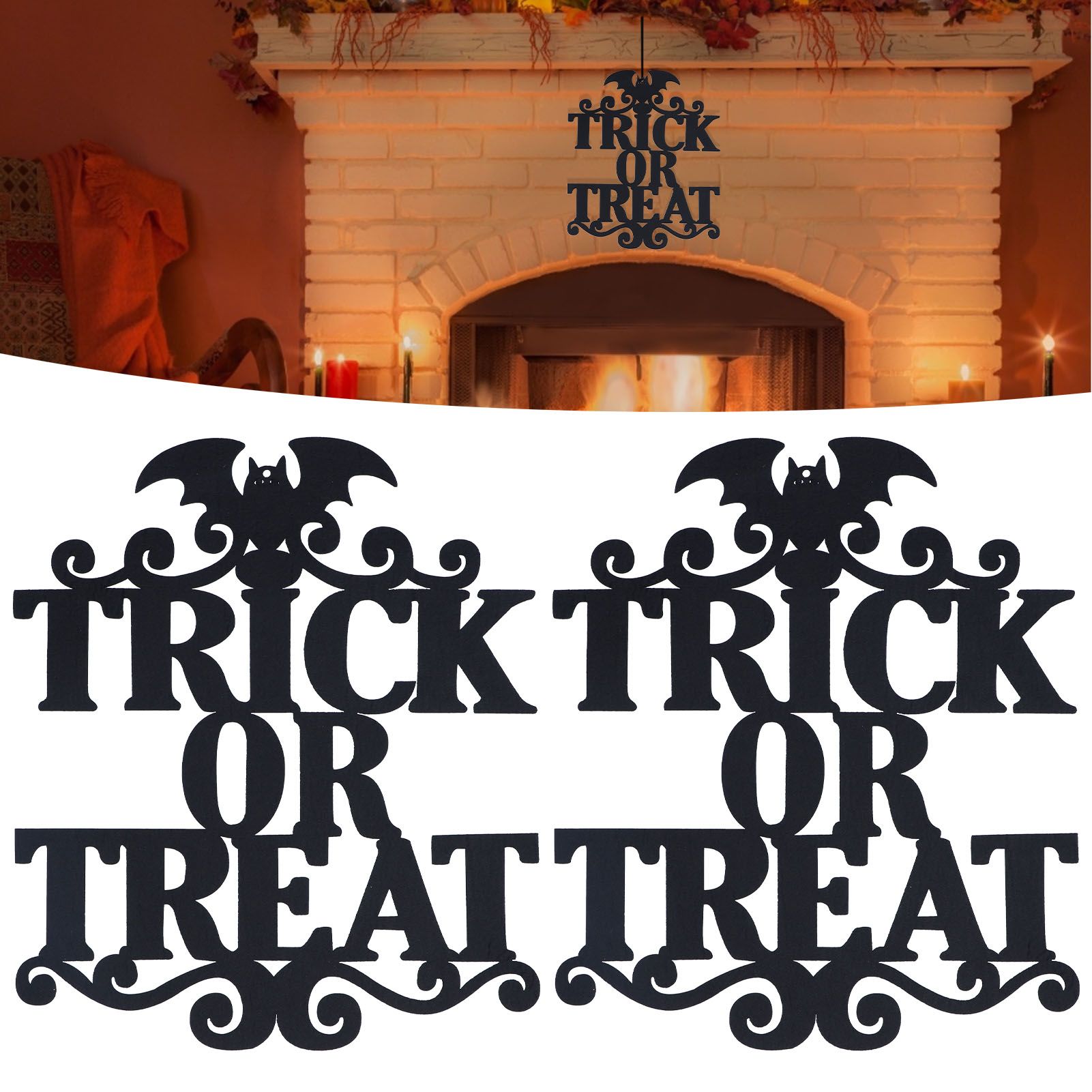 2Set Non Woven Fabric Halloween Hanging Sign Trick Or Treat Hanger for Front view 11