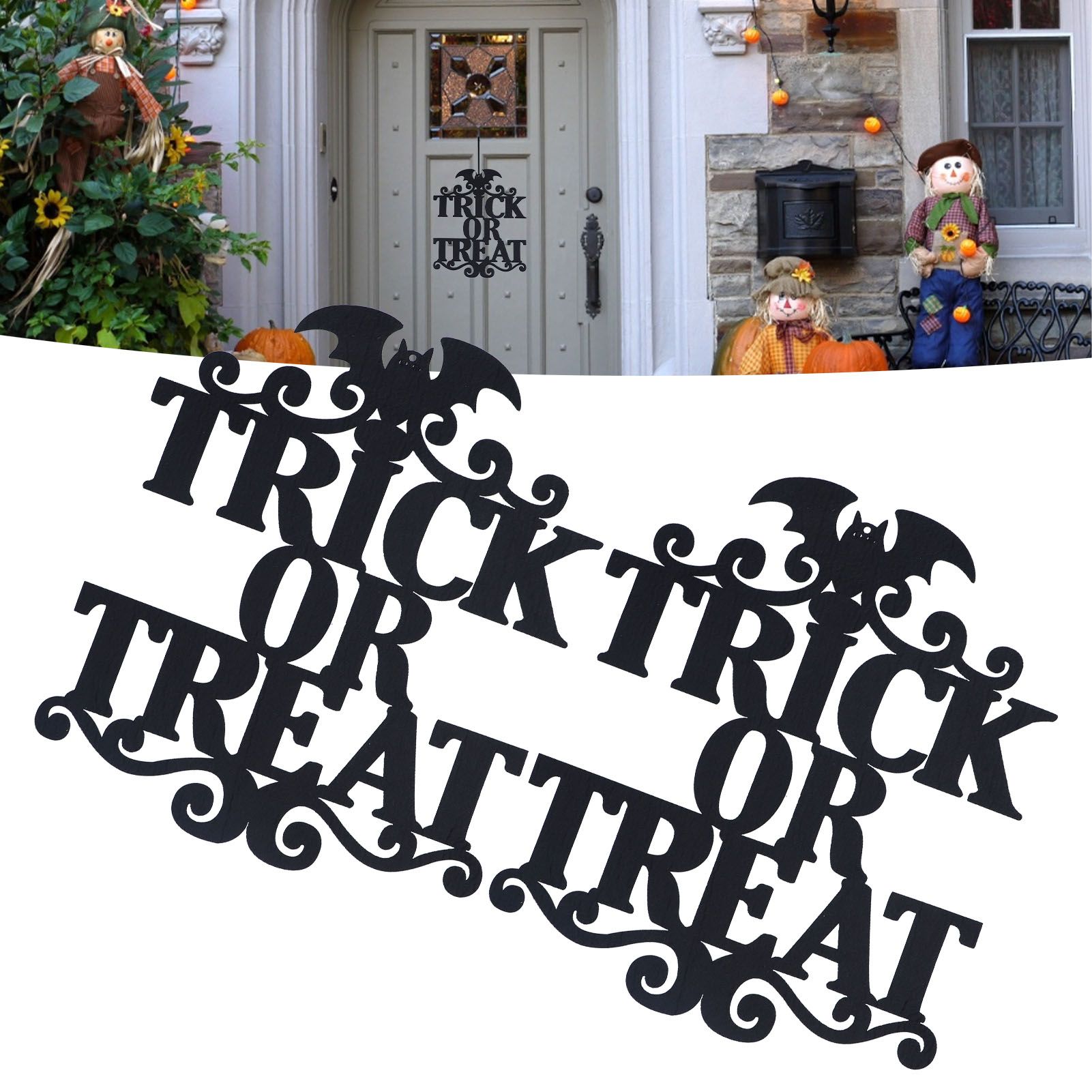 2Set Non Woven Fabric Halloween Hanging Sign Trick Or Treat Hanger for Front view 12