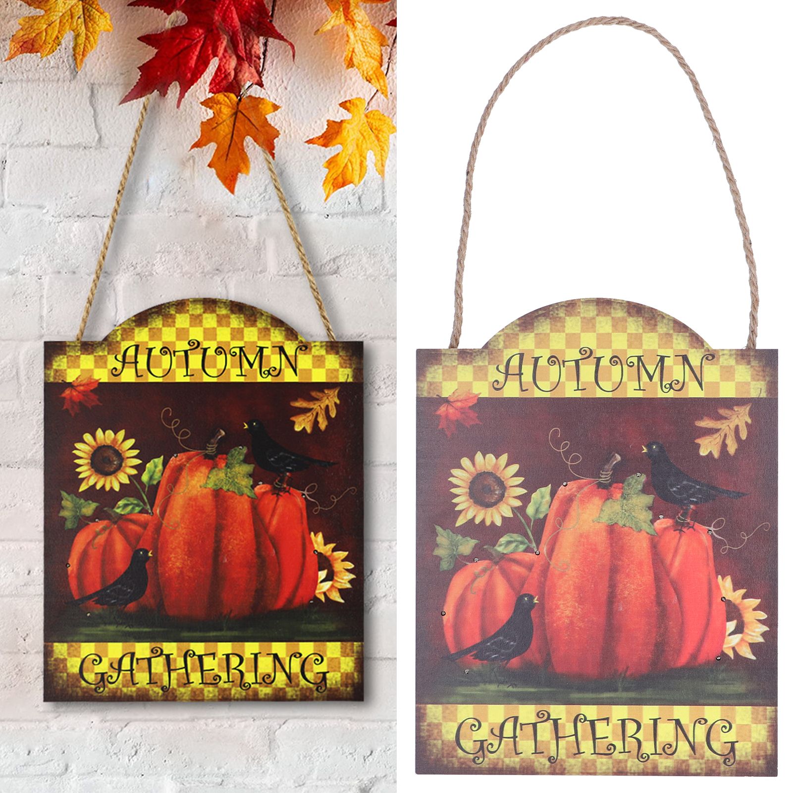 Pumpkin Turkey Pattern Wooden Hanging Board Sign with LED Light for Indoor view 11