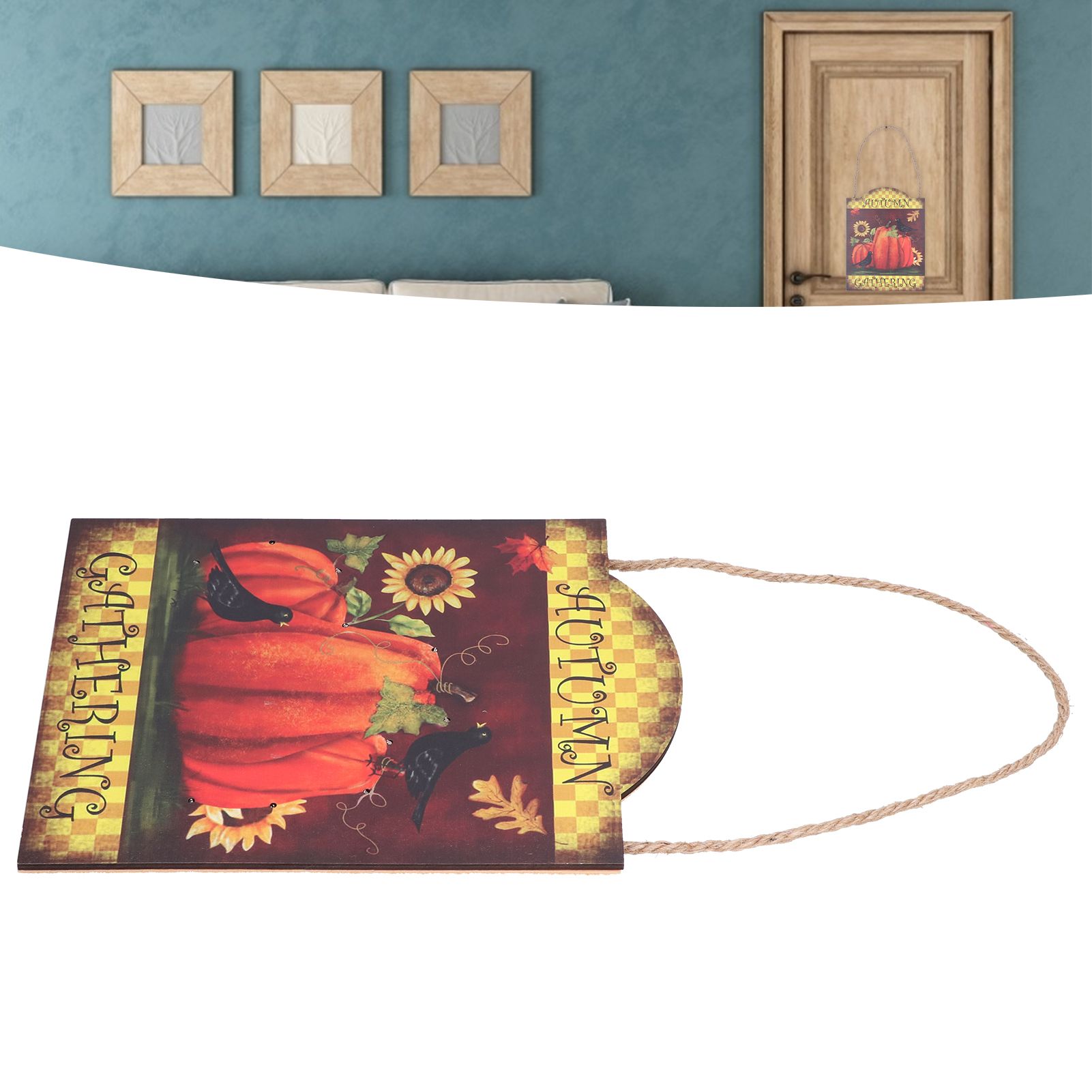 Pumpkin Turkey Pattern Wooden Hanging Board Sign with LED Light for Indoor view 12