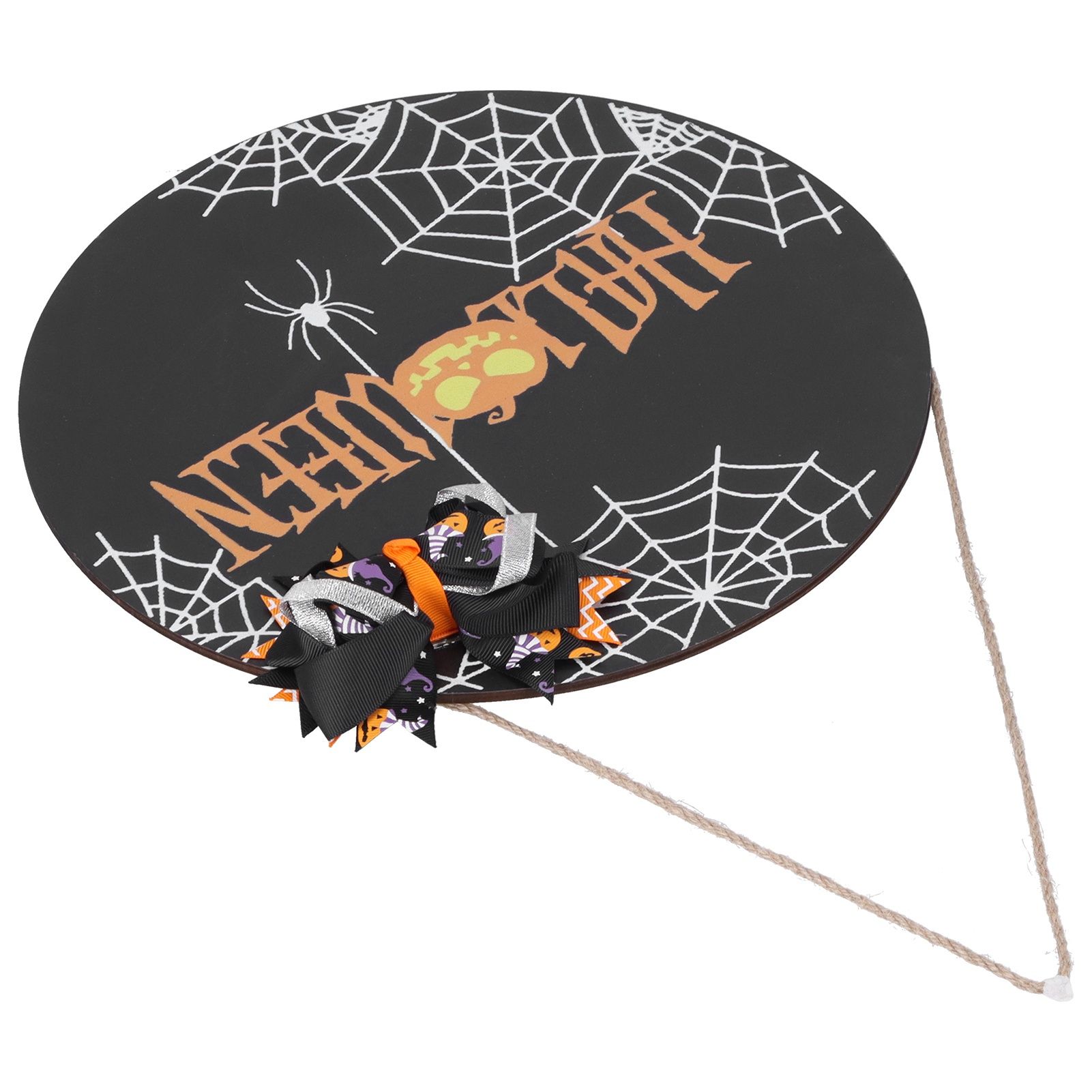 Halloween Spider Web Pattern Wooden Welcome Sign Decorative Hanging Board for