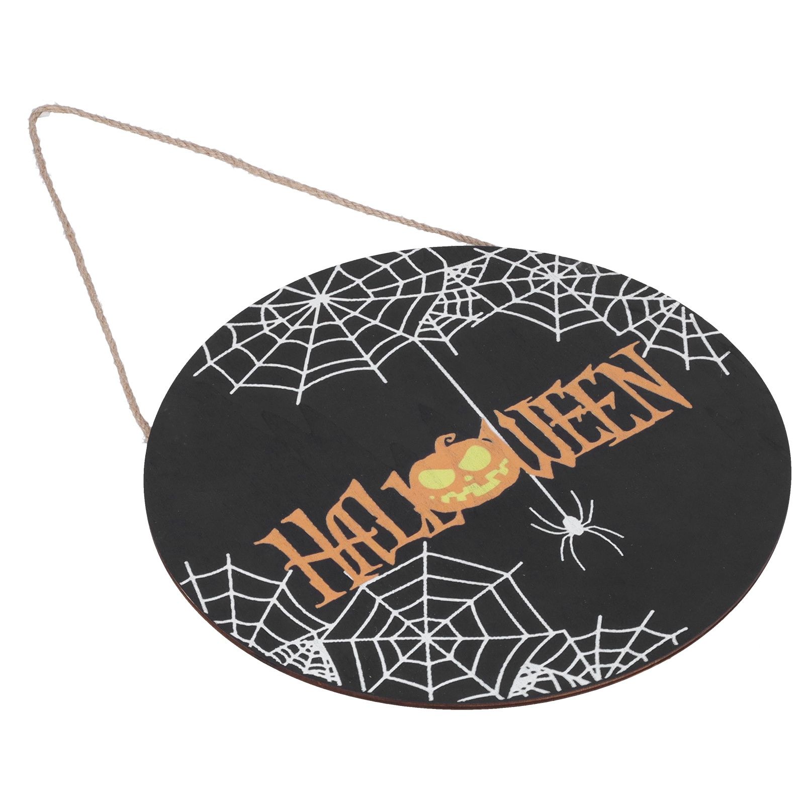Halloween Spider Web Pattern Wooden Welcome Sign Decorative Hanging Board for