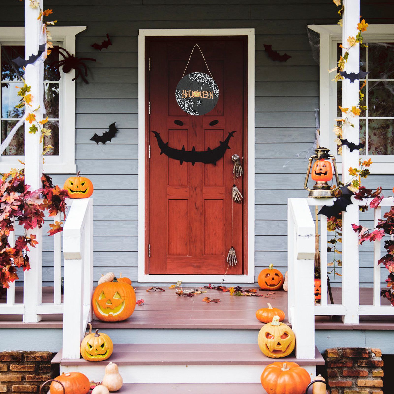 Halloween Spider Web Pattern Wooden Welcome Sign Decorative Hanging Board for view 12