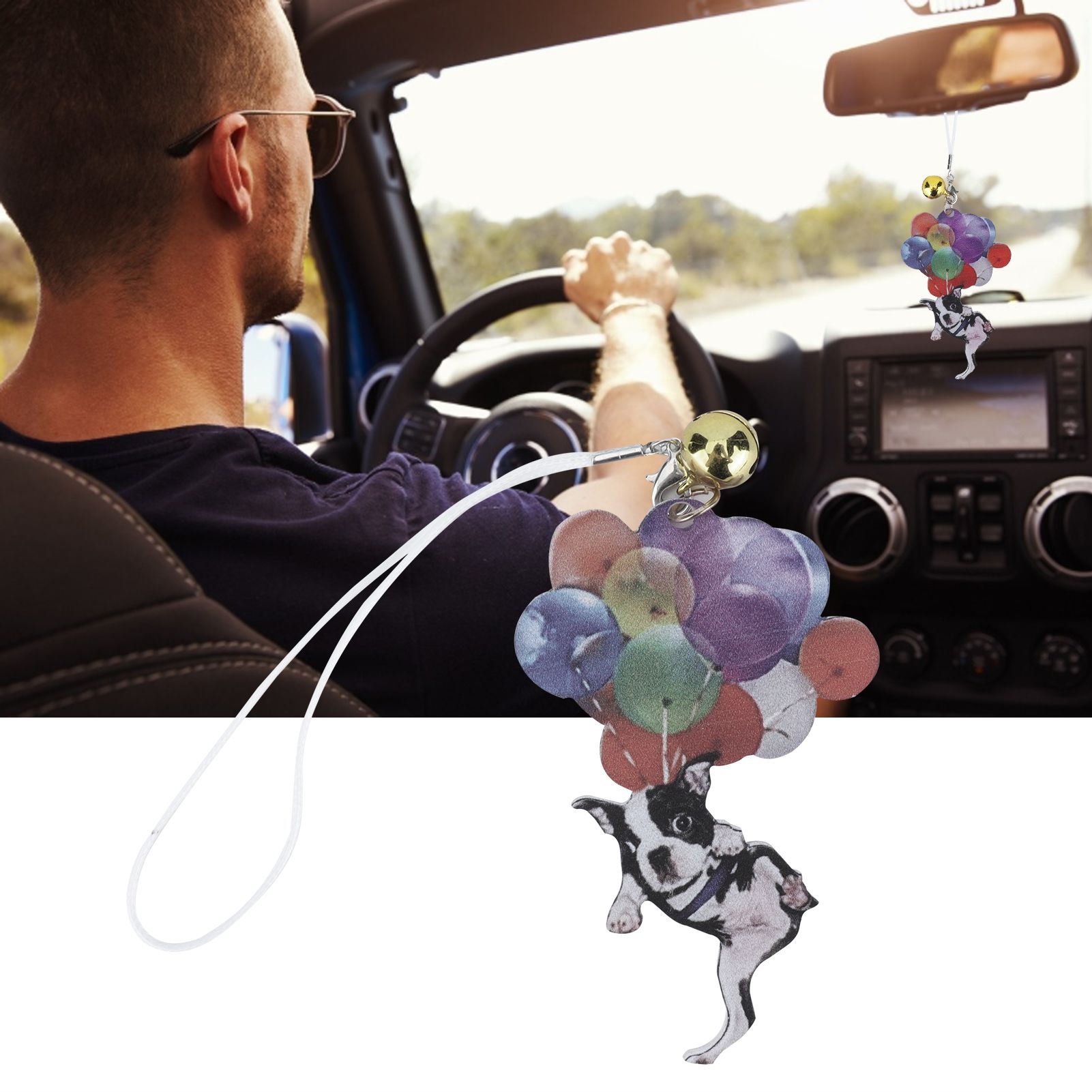 Car Pendant Cartoon Cute French Bulldog Color Balloon Car Decoration for view 12