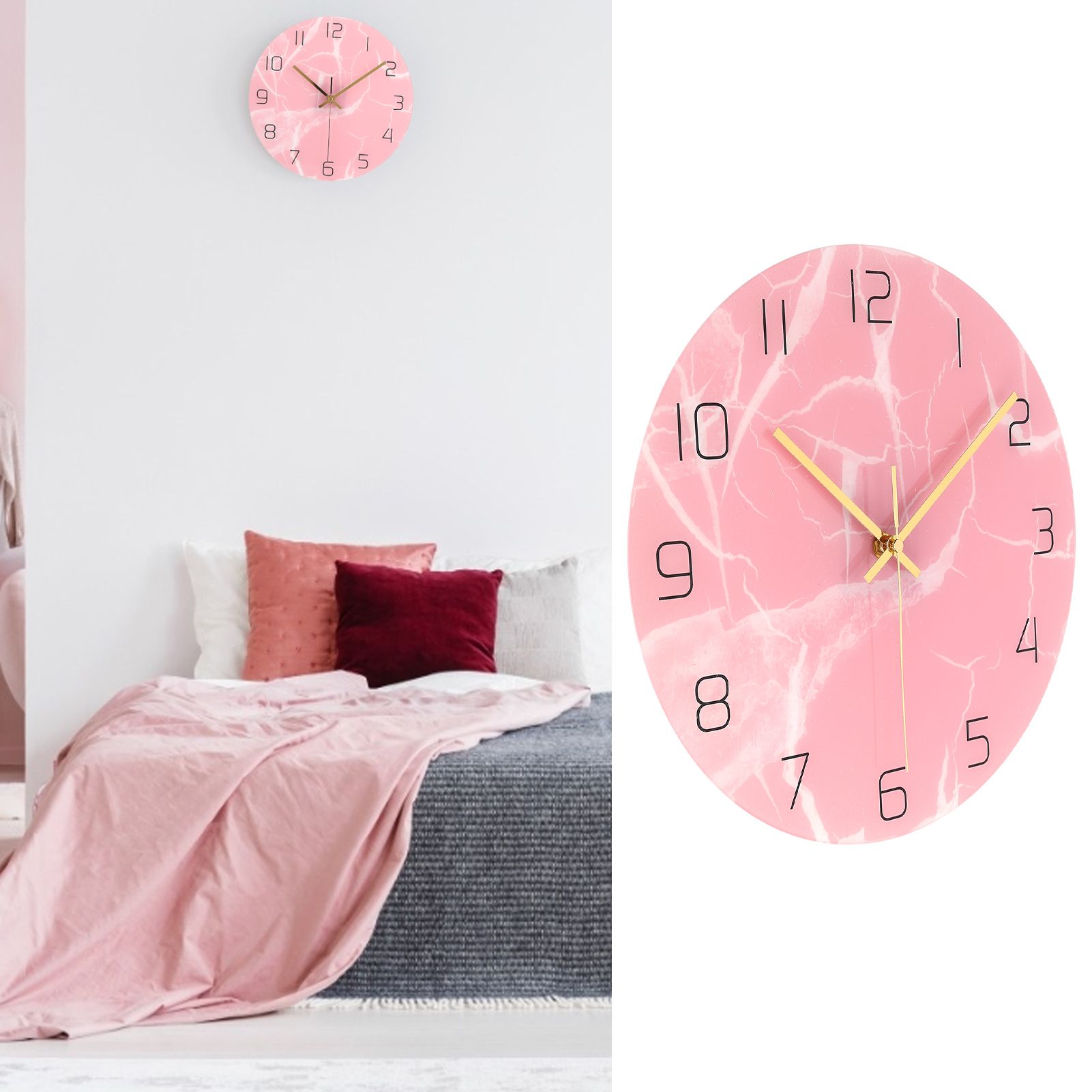 Innovative Pink Wall Clock Acrylic UV Printing Clock for Living Room Home Bedroom view 11