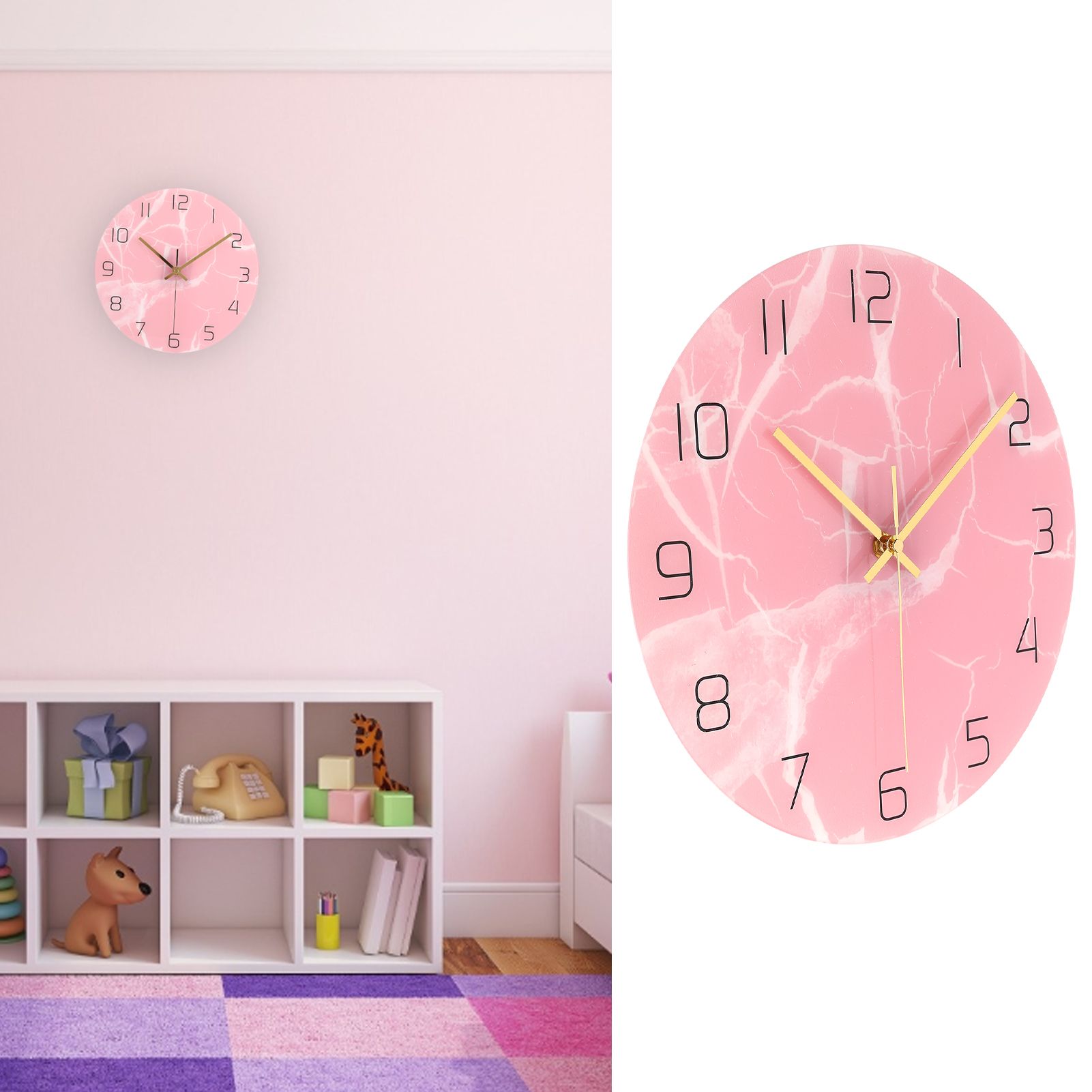 Innovative Pink Wall Clock Acrylic UV Printing Clock for Living Room Home Bedroom view 12