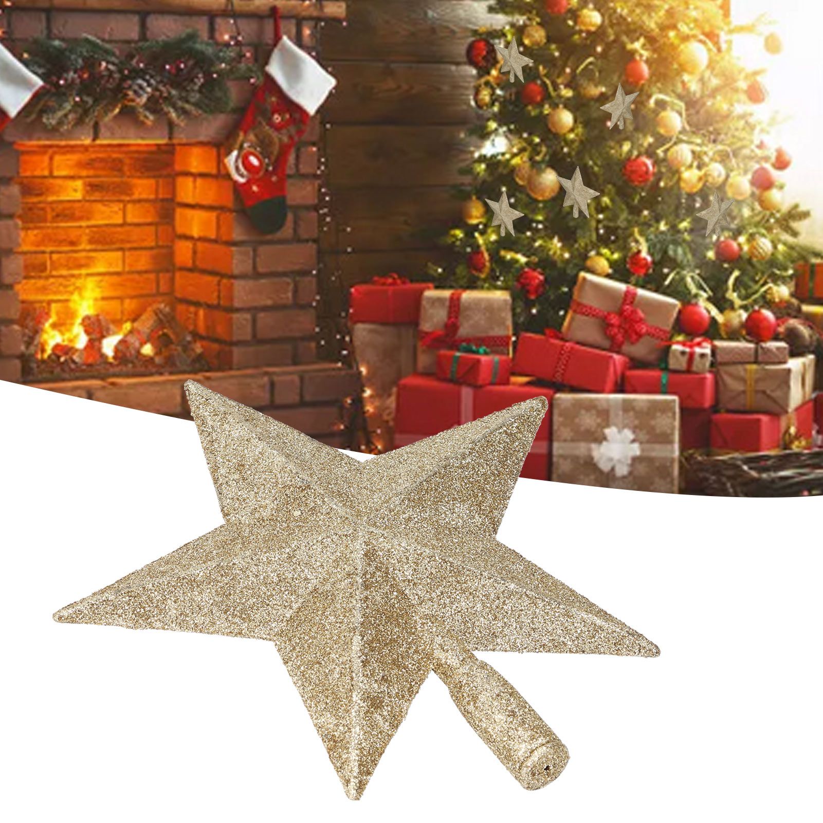 Star Tree Topper Decorated Golden Lightweight Shiny Mini Christmas Tree Topper view 11