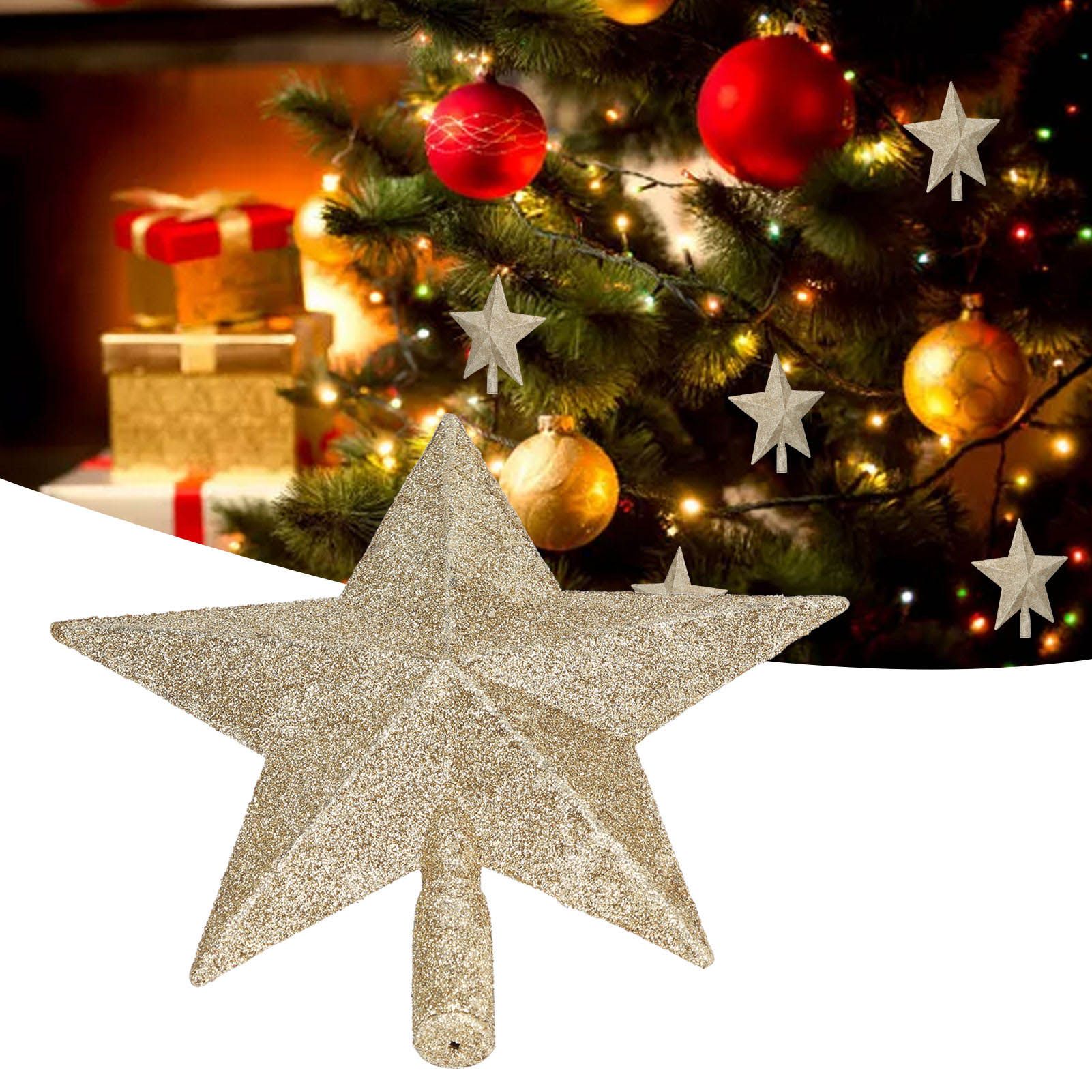 Star Tree Topper Decorated Golden Lightweight Shiny Mini Christmas Tree Topper view 12