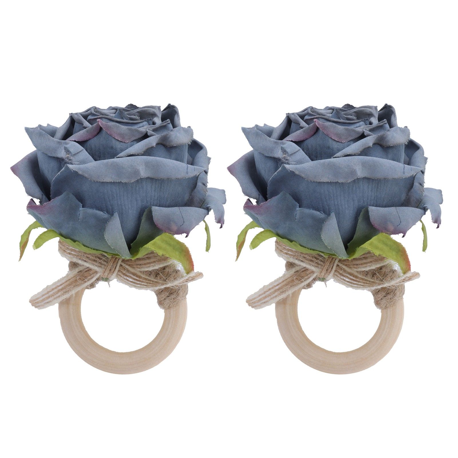 2Pcs Novelty Wooden Napkin Buckle Artificial Floral Napkin Ring for Festival view 3