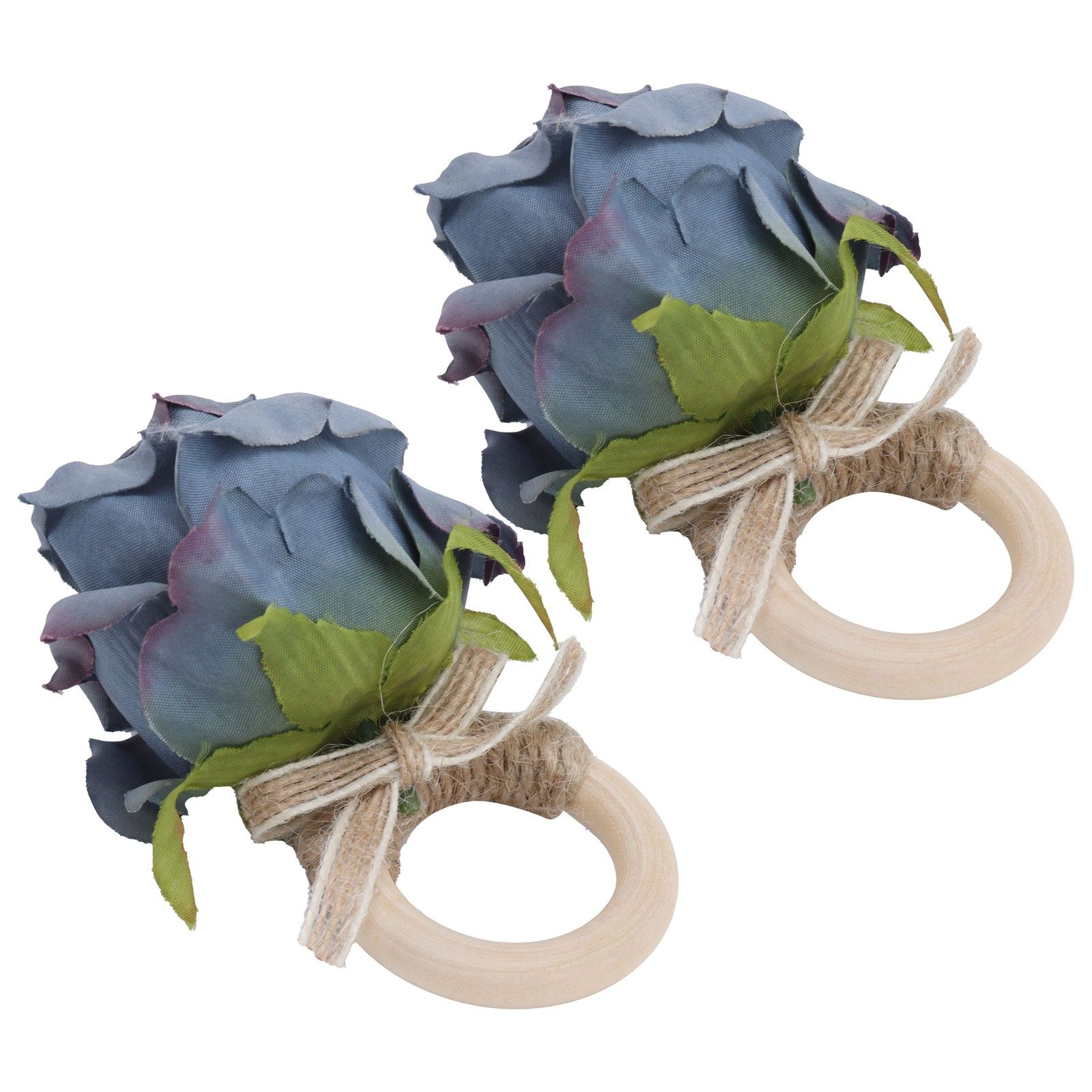 2Pcs Novelty Wooden Napkin Buckle Artificial Floral Napkin Ring for Festival view 5