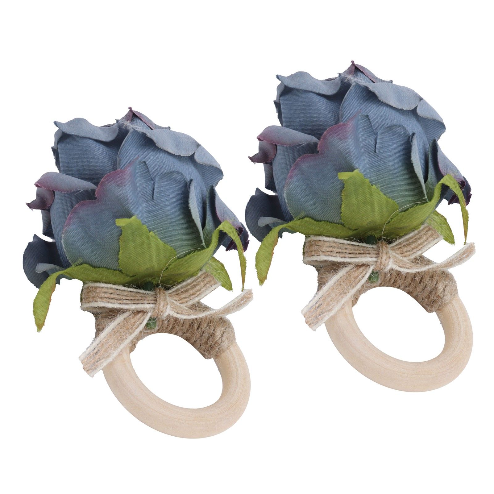 2Pcs Novelty Wooden Napkin Buckle Artificial Floral Napkin Ring for Festival view 6