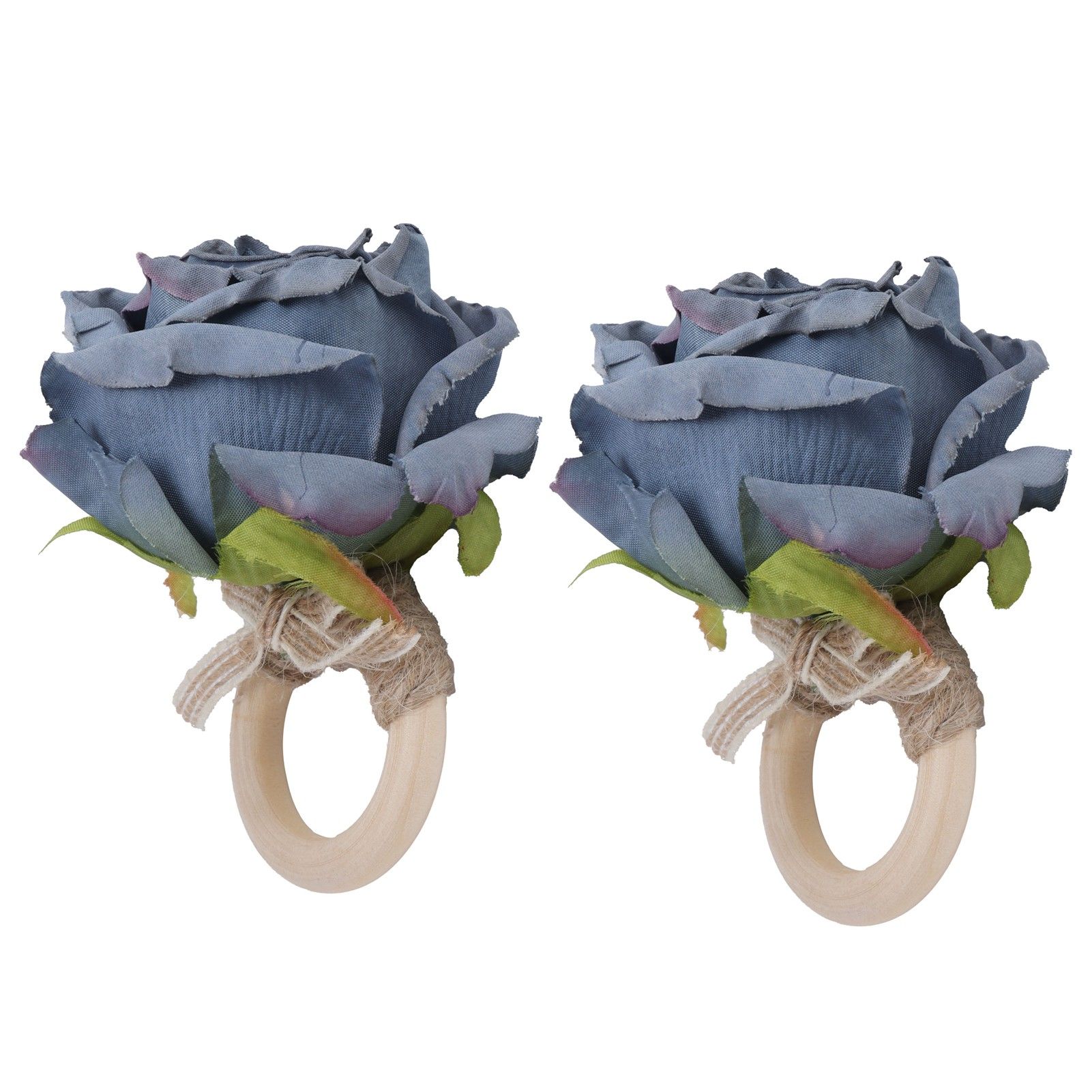 2Pcs Novelty Wooden Napkin Buckle Artificial Floral Napkin Ring for Festival view 9