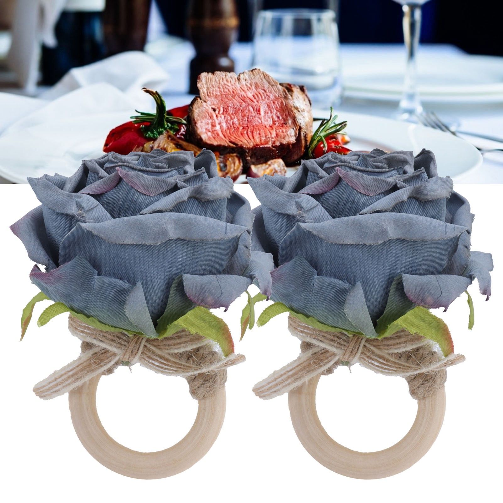 2Pcs Novelty Wooden Napkin Buckle Artificial Floral Napkin Ring for Festival view 11