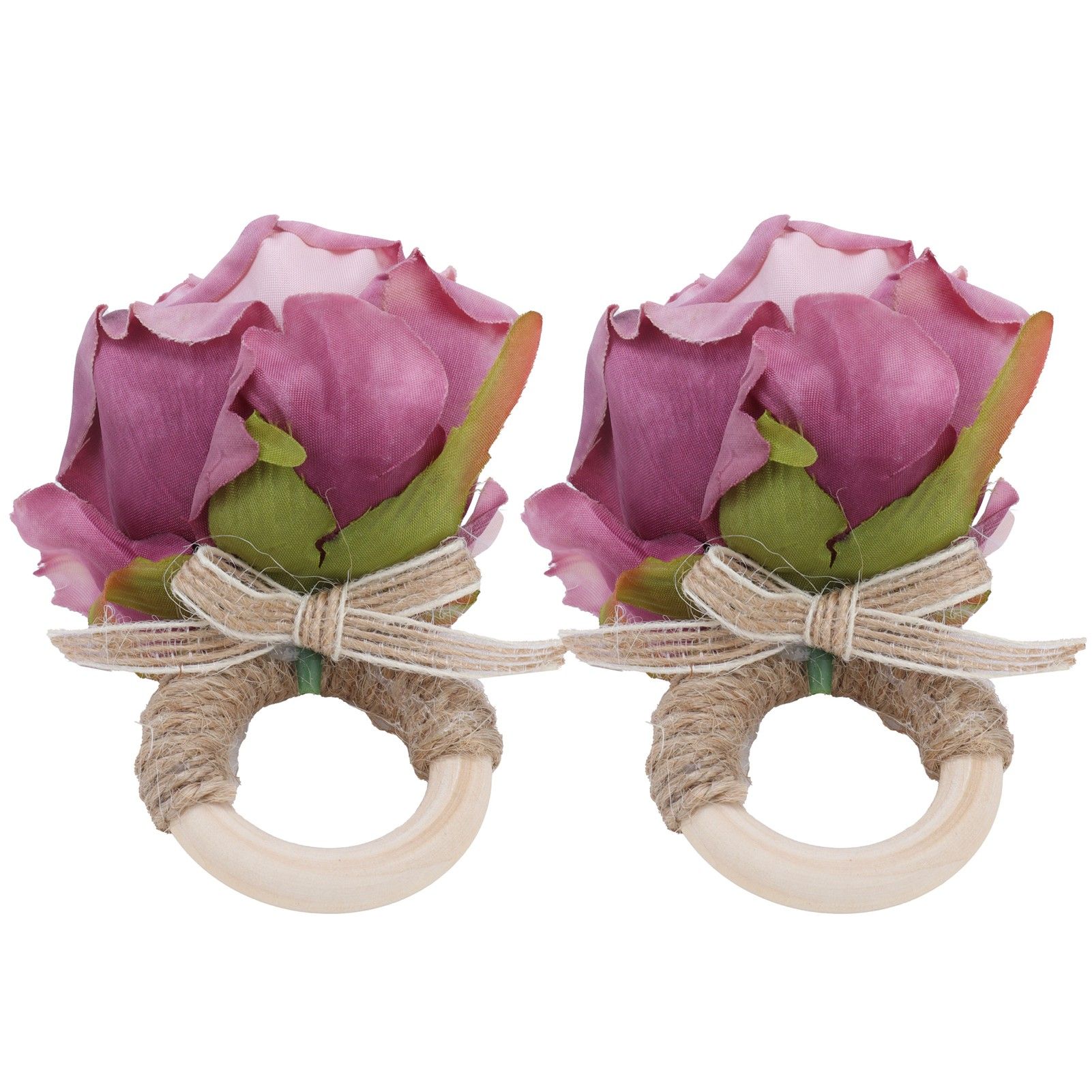 2Pcs Novelty Wooden Napkin Buckle Artificial Floral Napkin Ring for Festival view 2