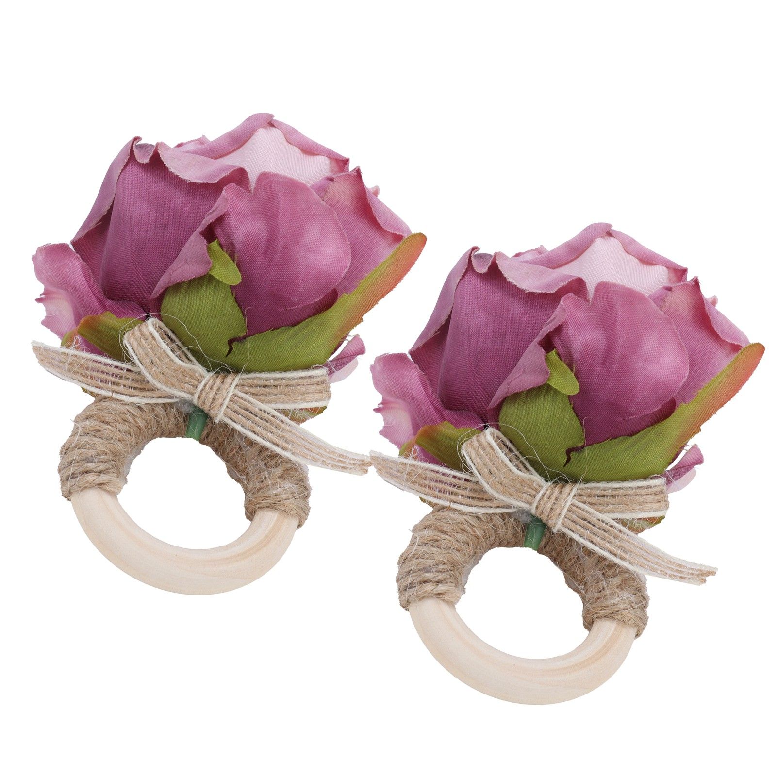 2Pcs Novelty Wooden Napkin Buckle Artificial Floral Napkin Ring for Festival view 7