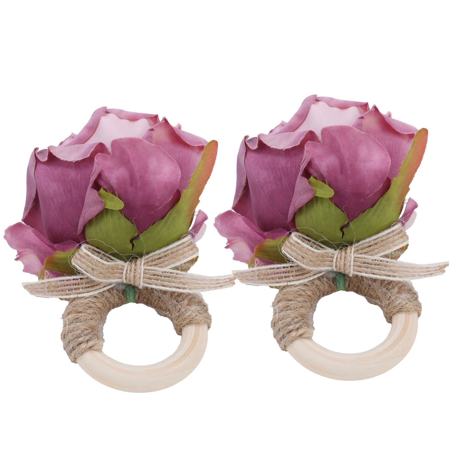 2Pcs Novelty Wooden Napkin Buckle Artificial Floral Napkin Ring for Festival view 8