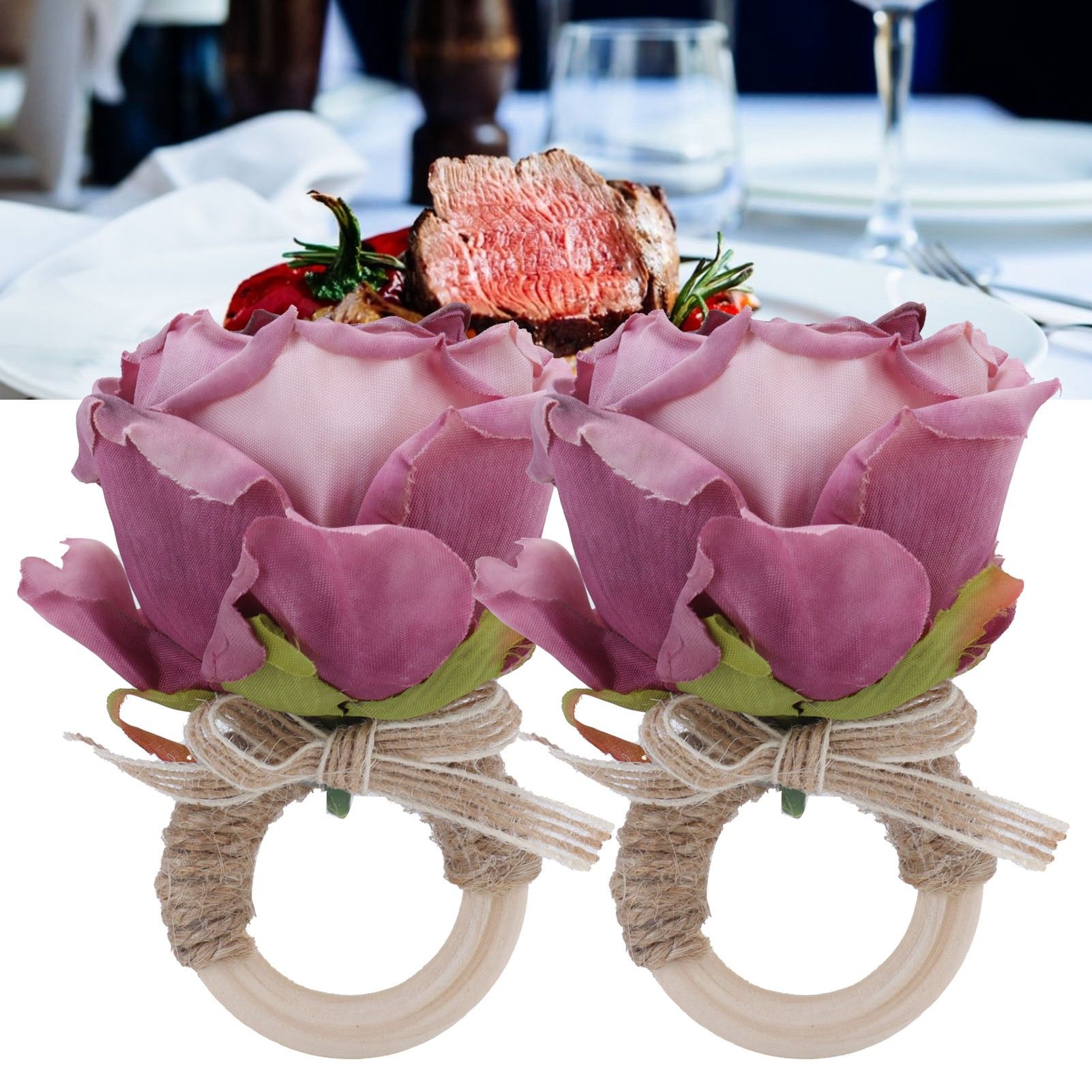 2Pcs Novelty Wooden Napkin Buckle Artificial Floral Napkin Ring for Festival view 11