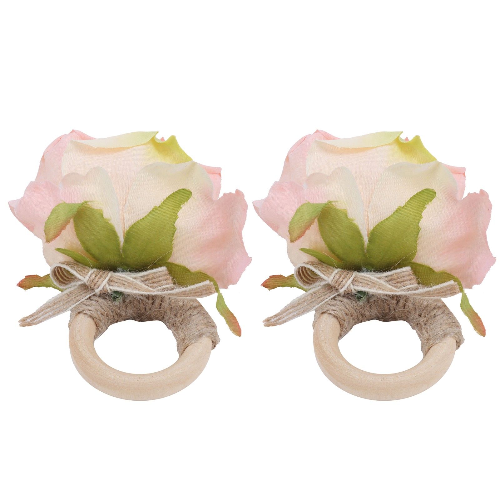 2Pcs Novelty Wooden Napkin Buckle Artificial Floral Napkin Ring for Festival view 2