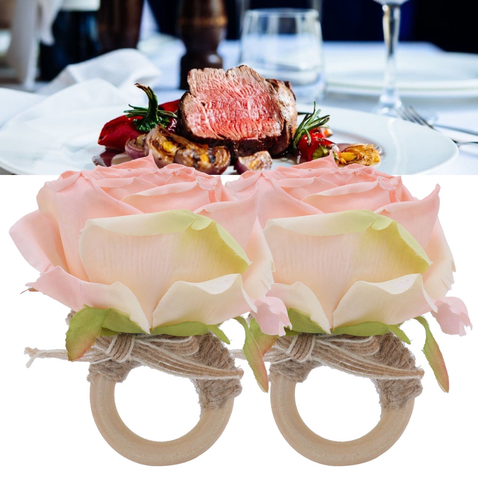 2Pcs Novelty Wooden Napkin Buckle Artificial Floral Napkin Ring for Festival view 11