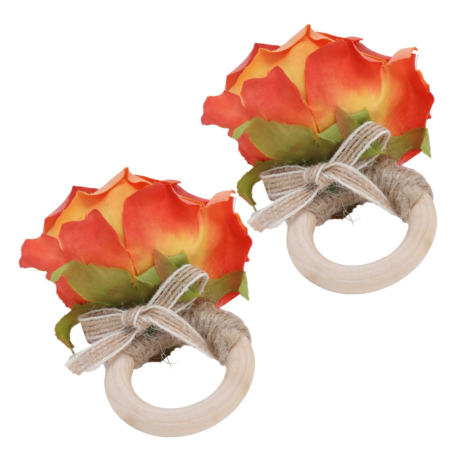 2Pcs Novelty Wooden Napkin Buckle Artificial Floral Napkin Ring for Festival view 2