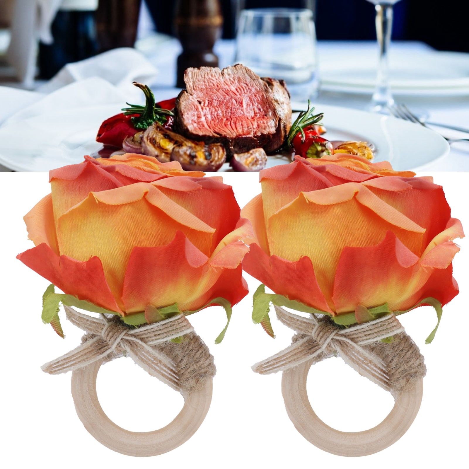 2Pcs Novelty Wooden Napkin Buckle Artificial Floral Napkin Ring for Festival view 11