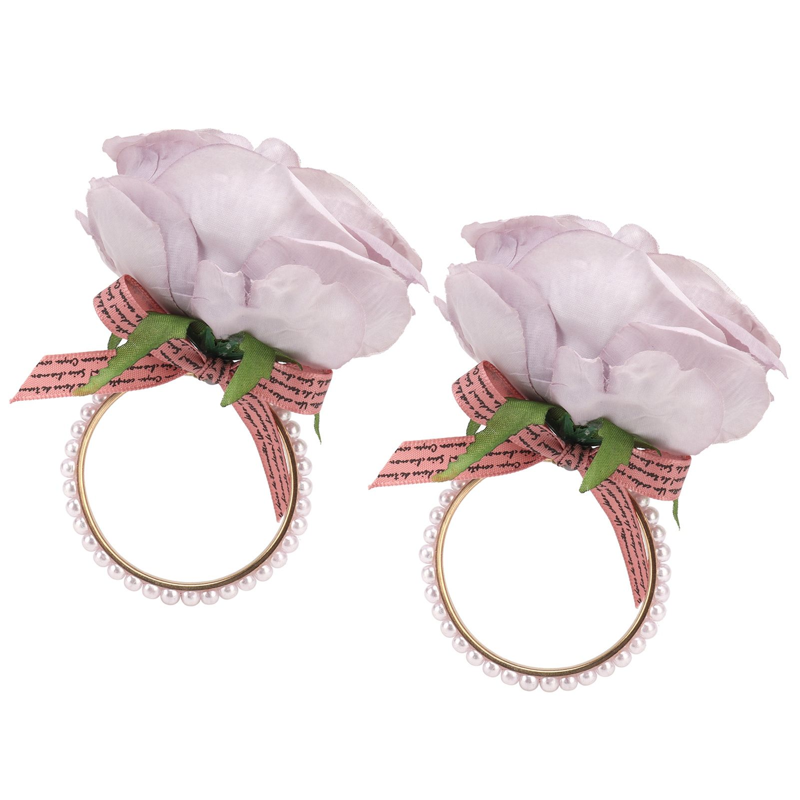 2Pcs Iron Napkin Buckle Simulation Flower Artificial Pearl Napkin Ring for view 2
