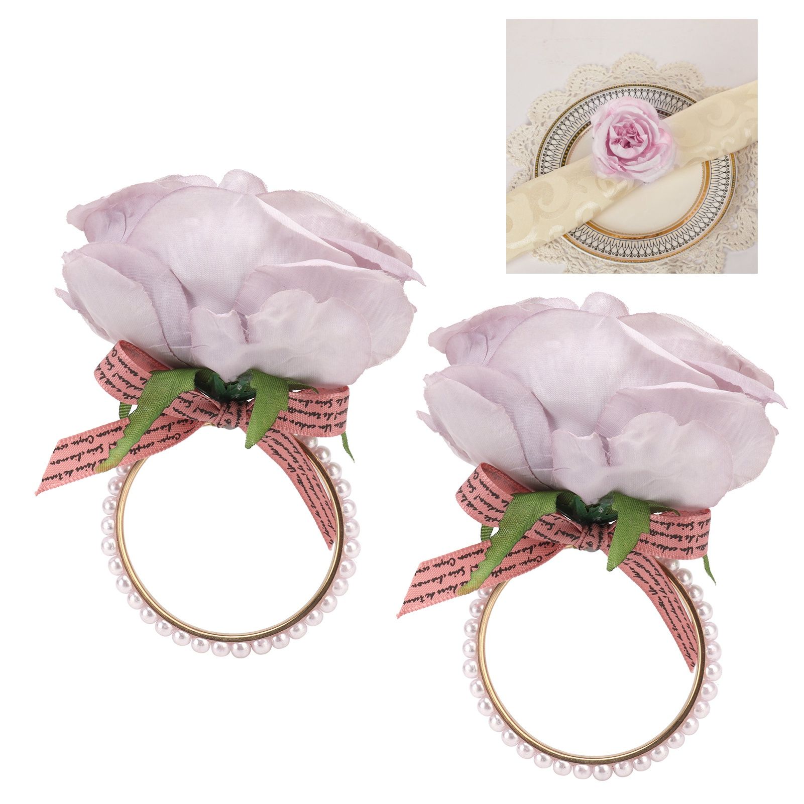 2Pcs Iron Napkin Buckle Simulation Flower Artificial Pearl Napkin Ring for view 11