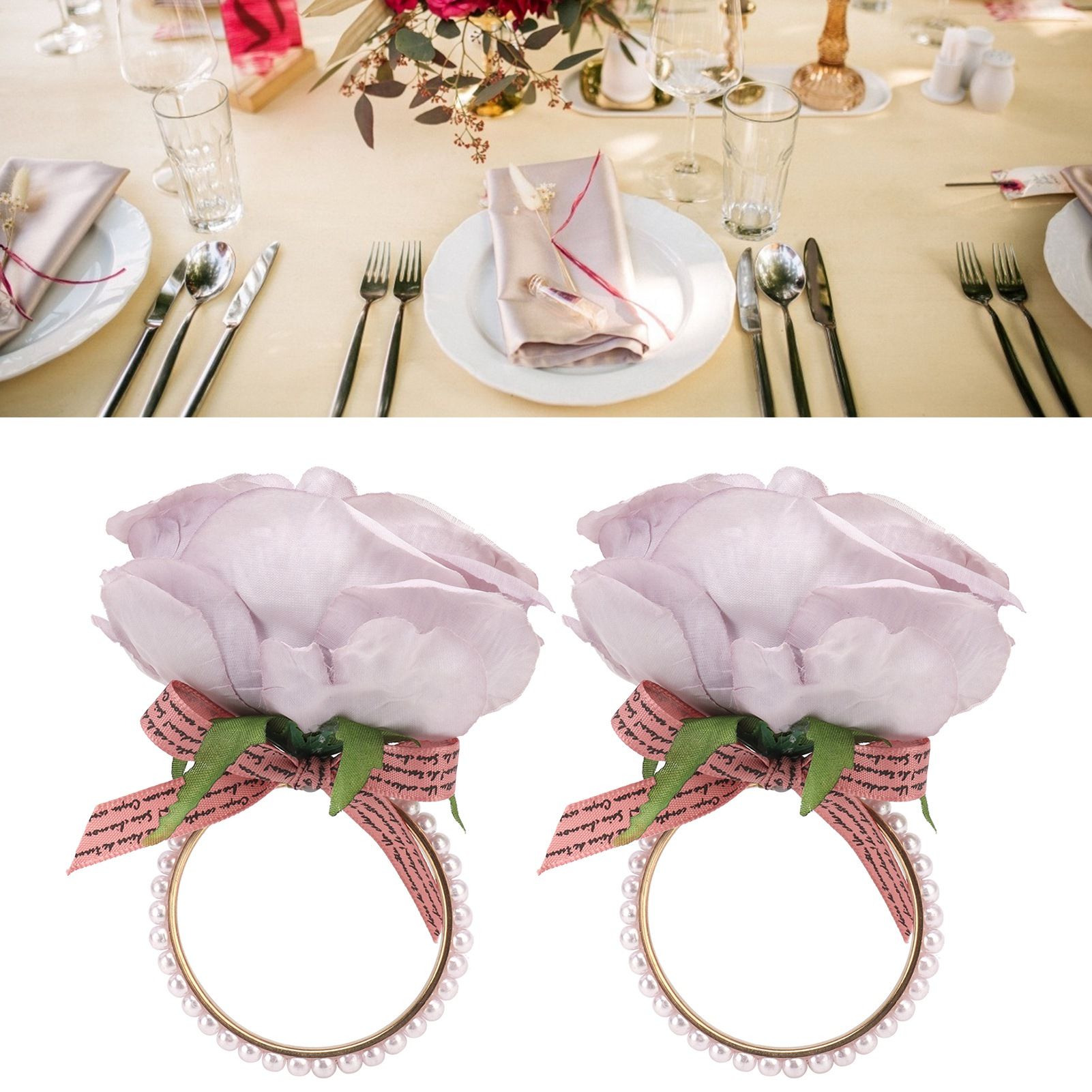 2Pcs Iron Napkin Buckle Simulation Flower Artificial Pearl Napkin Ring for view 12