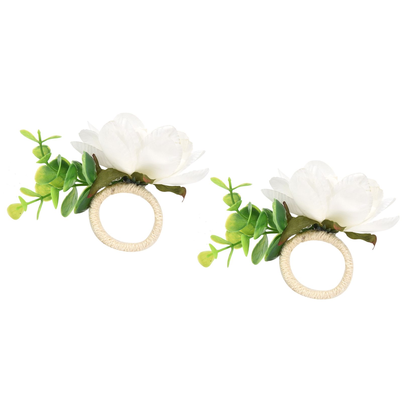 2Pcs Hemp Rope Napkin Buckle Simulation Flower Napkin Ring for Hotel Western view 2