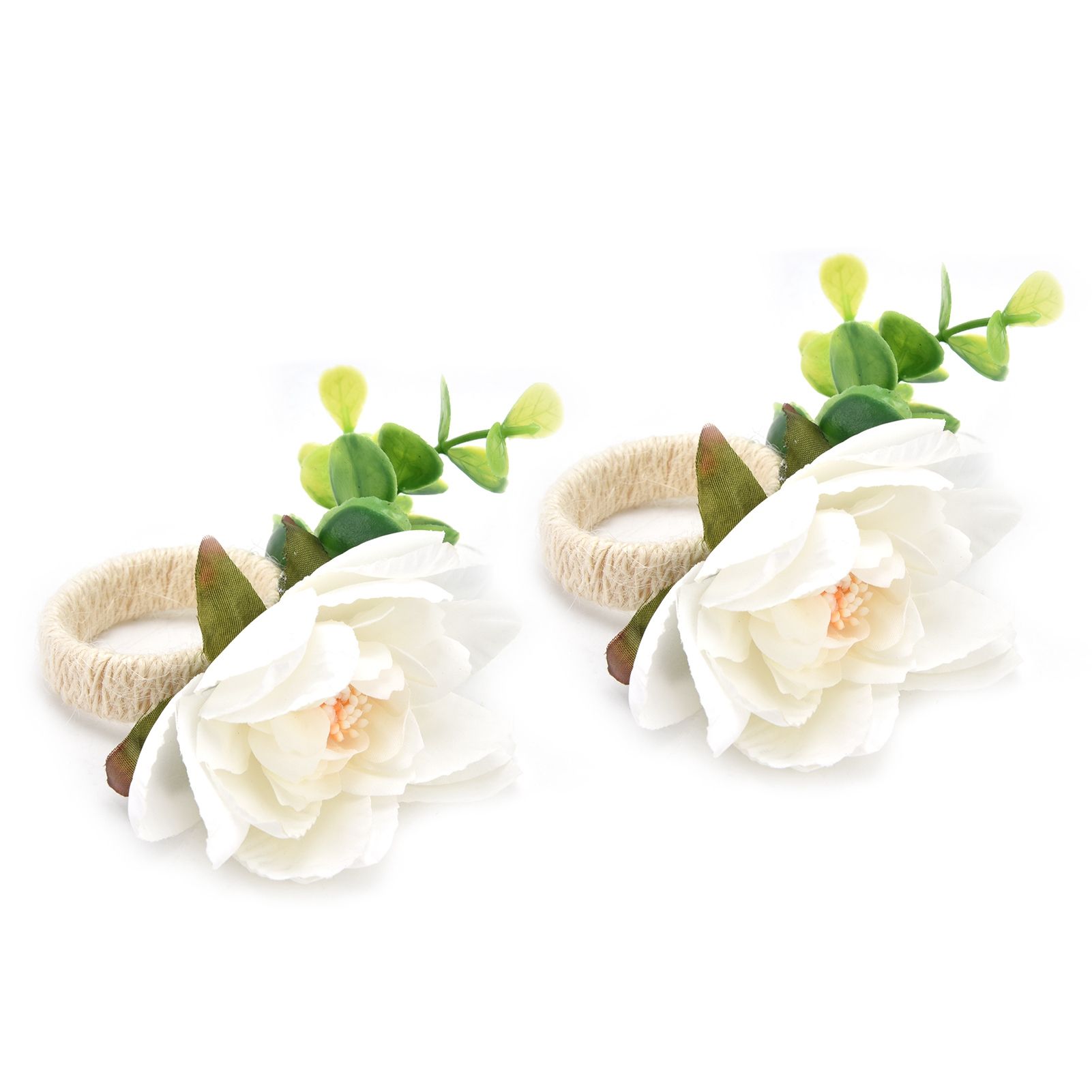 2Pcs Hemp Rope Napkin Buckle Simulation Flower Napkin Ring for Hotel Western view 6