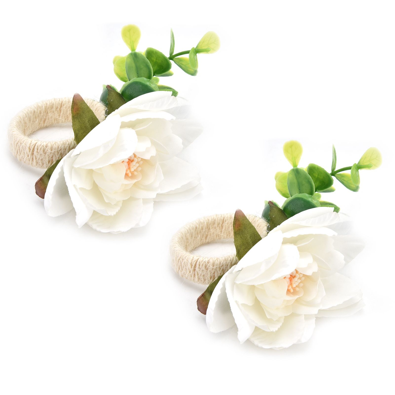2Pcs Hemp Rope Napkin Buckle Simulation Flower Napkin Ring for Hotel Western view 7