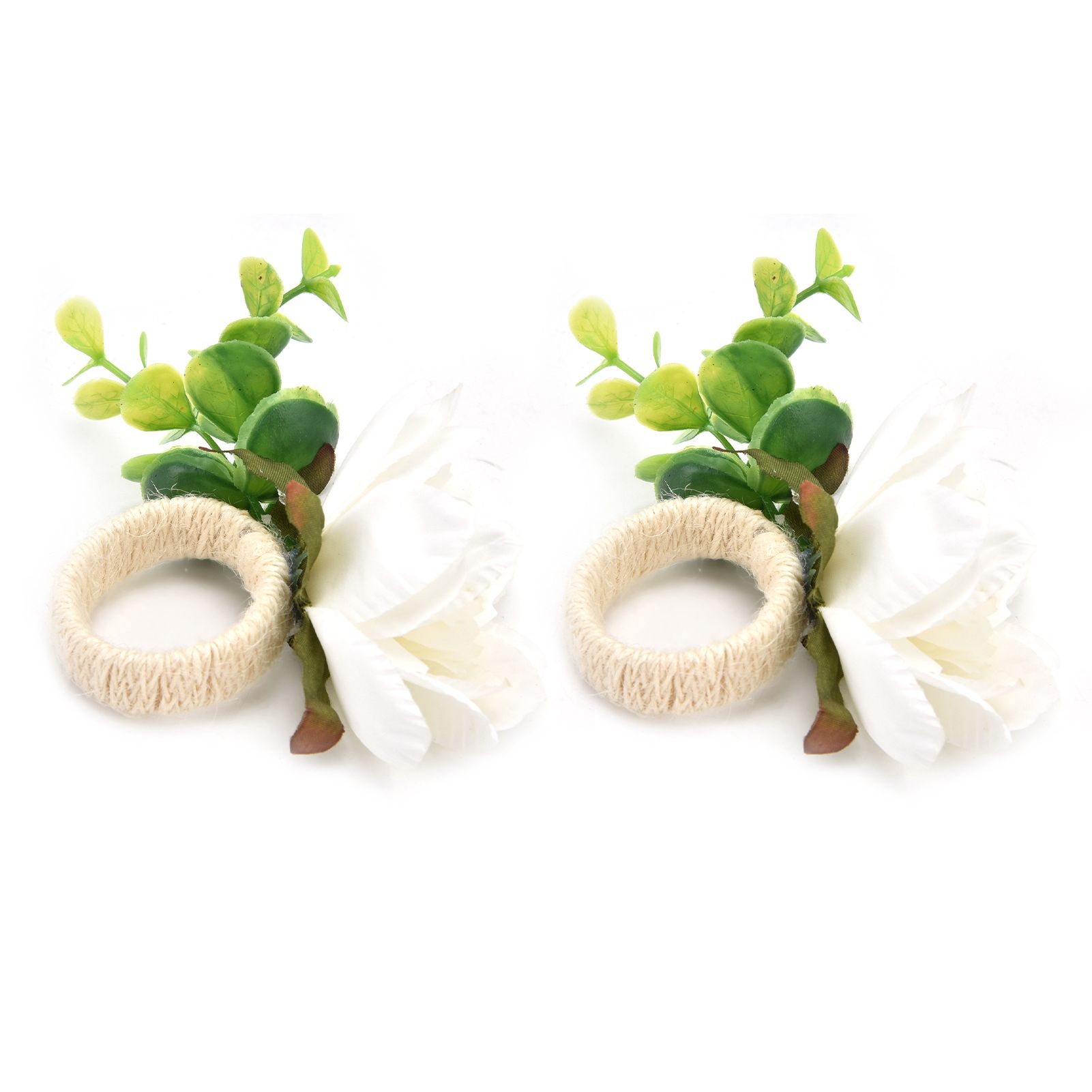2Pcs Hemp Rope Napkin Buckle Simulation Flower Napkin Ring for Hotel Western view 8