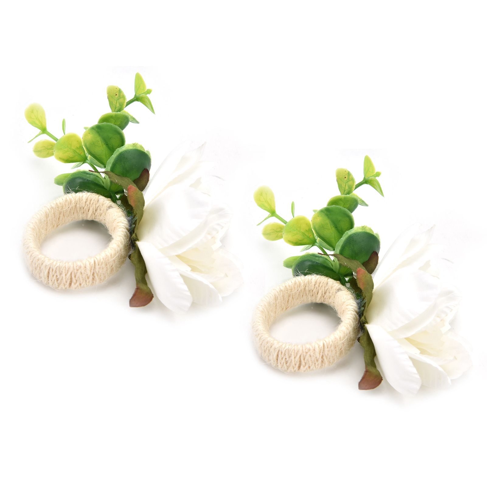 2Pcs Hemp Rope Napkin Buckle Simulation Flower Napkin Ring for Hotel Western view 9