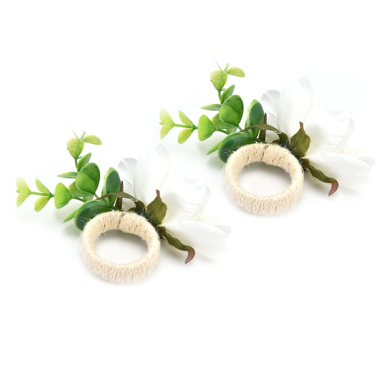 2Pcs Hemp Rope Napkin Buckle Simulation Flower Napkin Ring for Hotel Western view 10