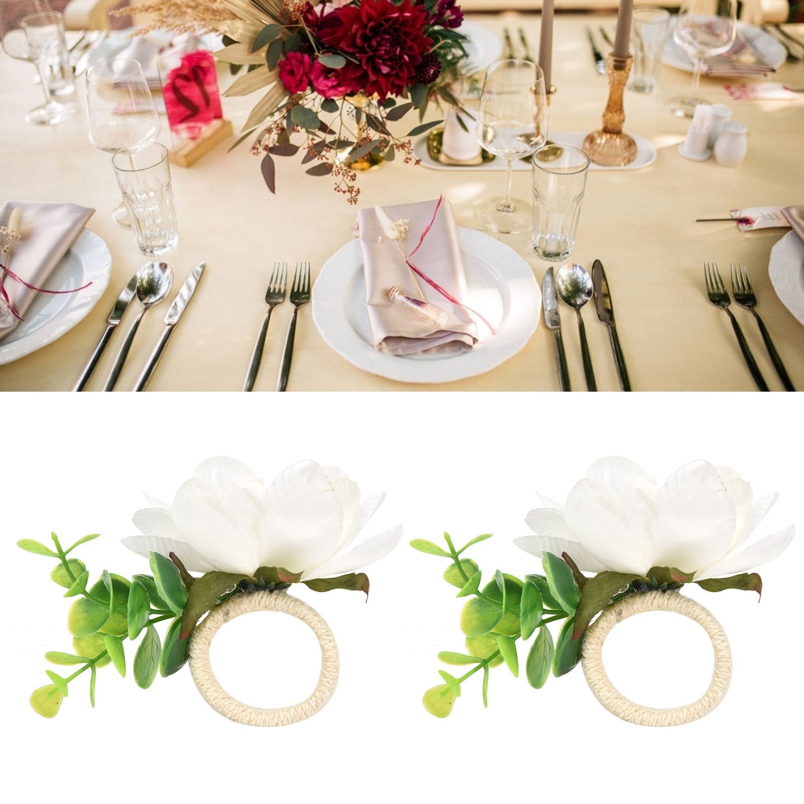 2Pcs Hemp Rope Napkin Buckle Simulation Flower Napkin Ring for Hotel Western view 11
