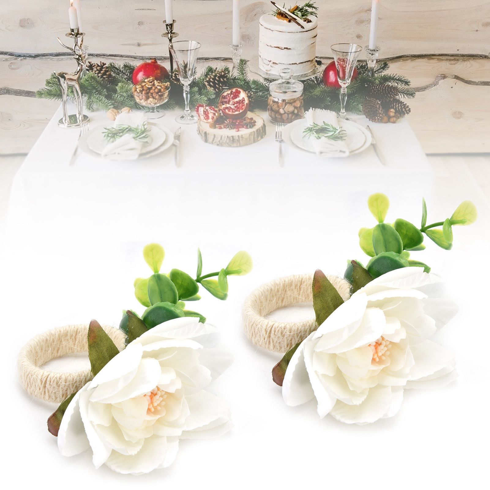 2Pcs Hemp Rope Napkin Buckle Simulation Flower Napkin Ring for Hotel Western view 12