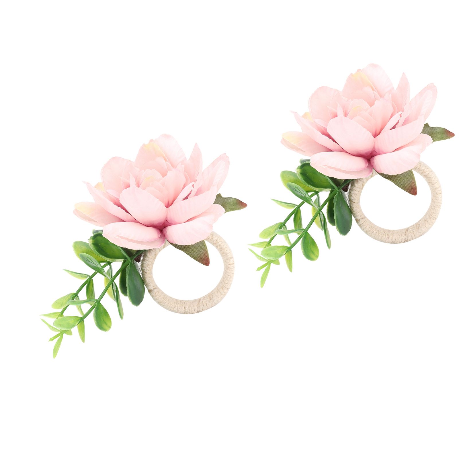 2Pcs Hemp Rope Napkin Buckle Simulation Flower Napkin Ring for Hotel Western view 2