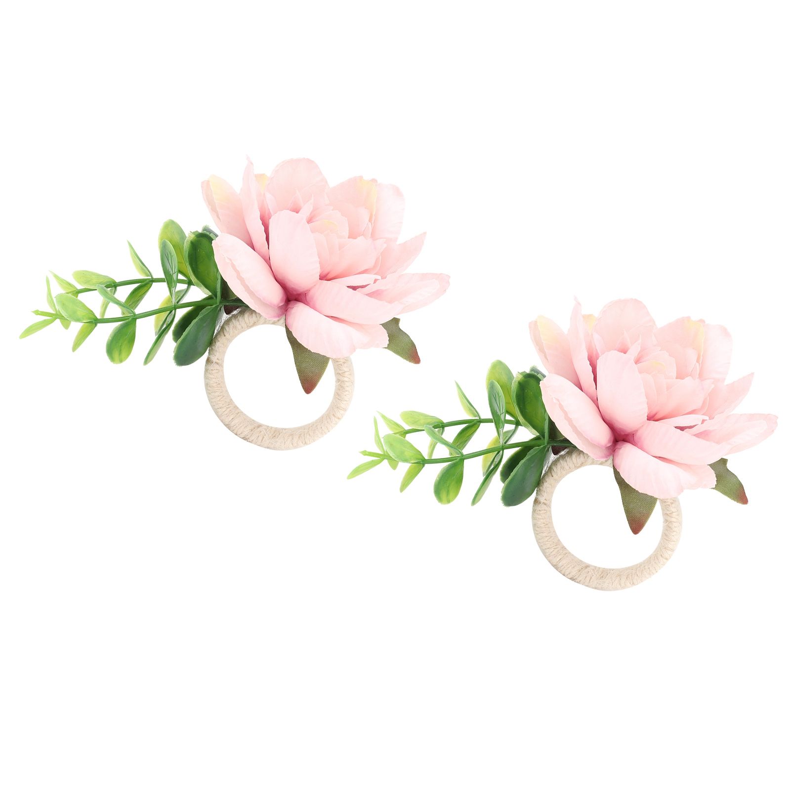 2Pcs Hemp Rope Napkin Buckle Simulation Flower Napkin Ring for Hotel Western view 3