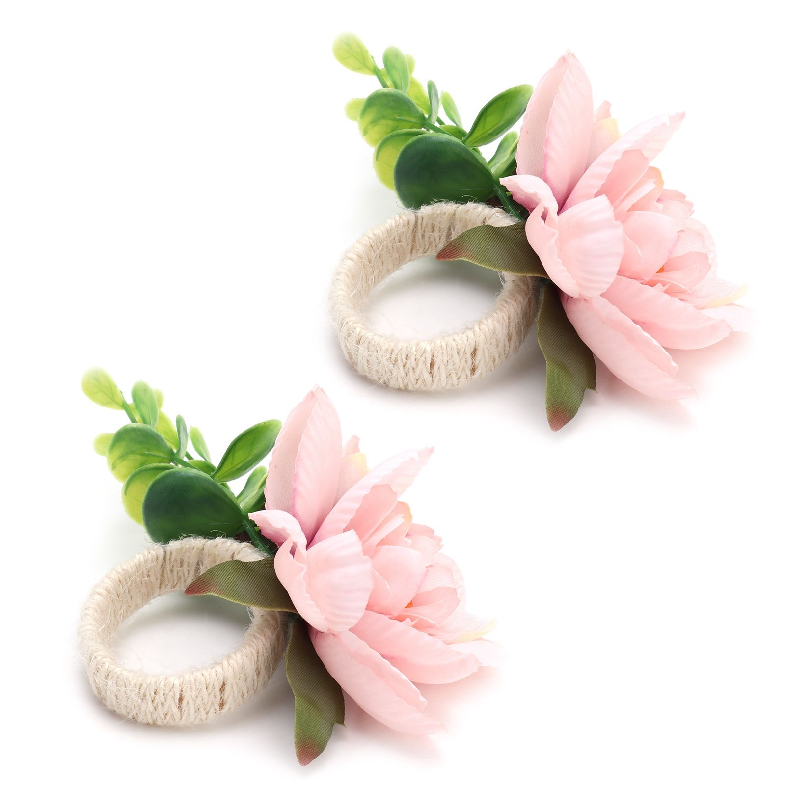 2Pcs Hemp Rope Napkin Buckle Simulation Flower Napkin Ring for Hotel Western view 8