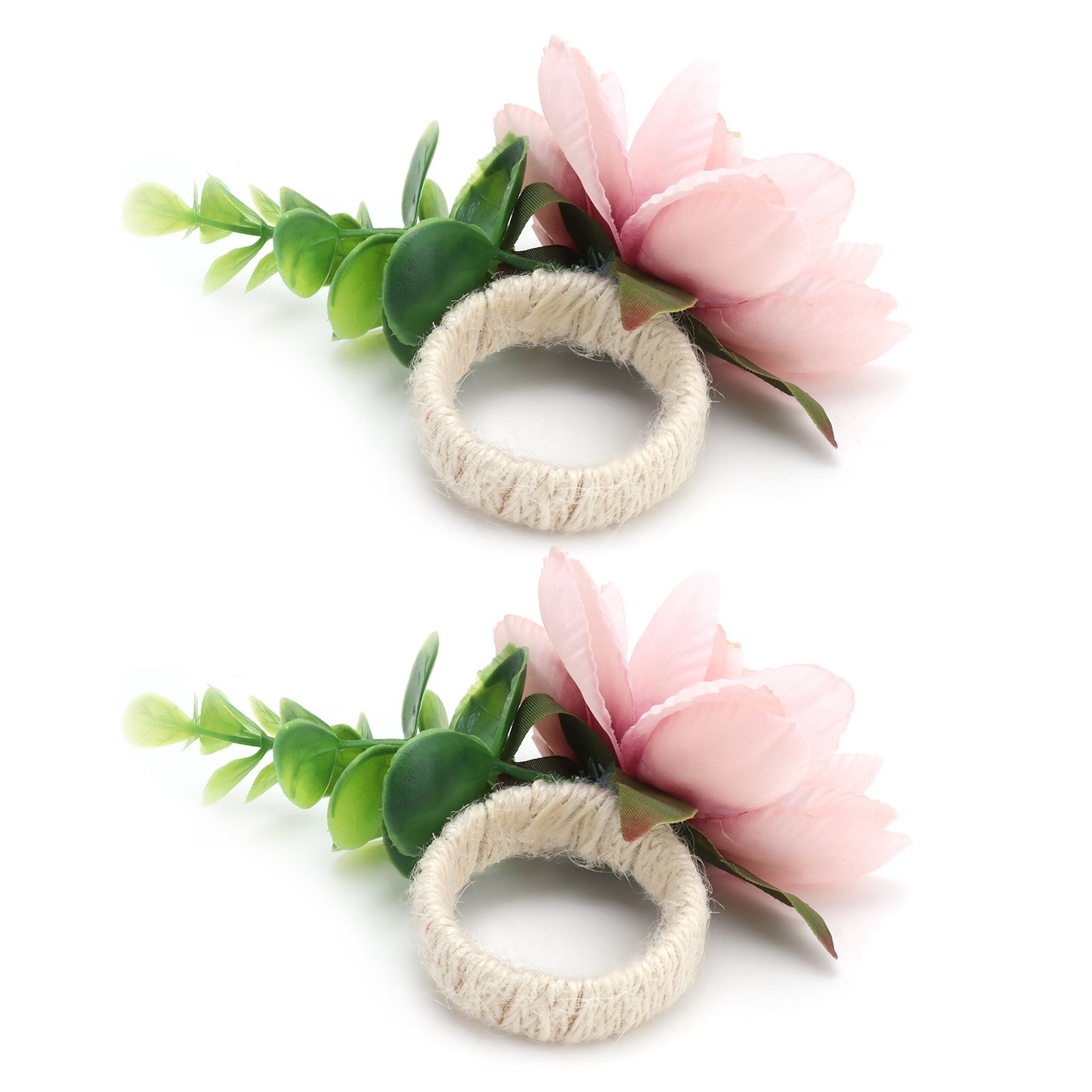 2Pcs Hemp Rope Napkin Buckle Simulation Flower Napkin Ring for Hotel Western view 9