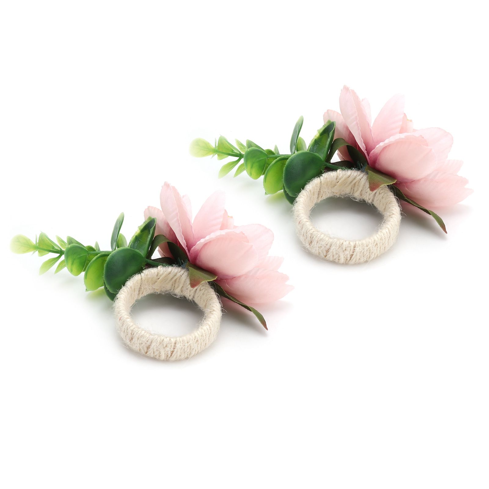 2Pcs Hemp Rope Napkin Buckle Simulation Flower Napkin Ring for Hotel Western view 10