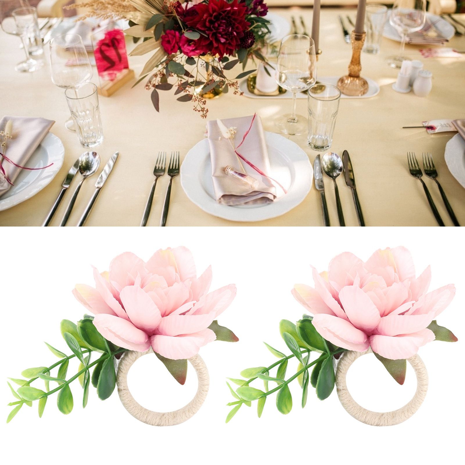 2Pcs Hemp Rope Napkin Buckle Simulation Flower Napkin Ring for Hotel Western view 11