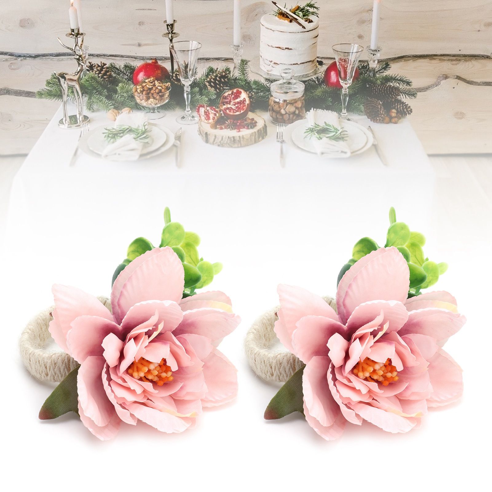 2Pcs Hemp Rope Napkin Buckle Simulation Flower Napkin Ring for Hotel Western view 12