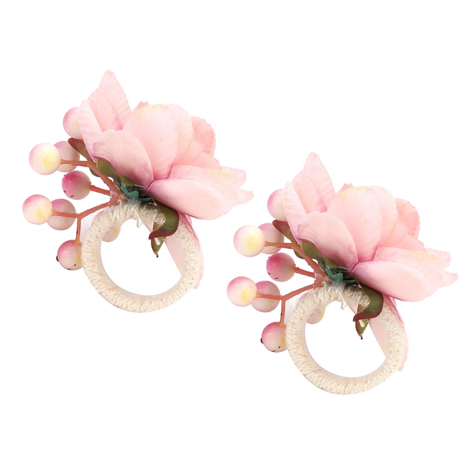 2Pcs Hemp Rope Napkin Buckle Simulation Flower Napkin Ring for Hotel Western view 2
