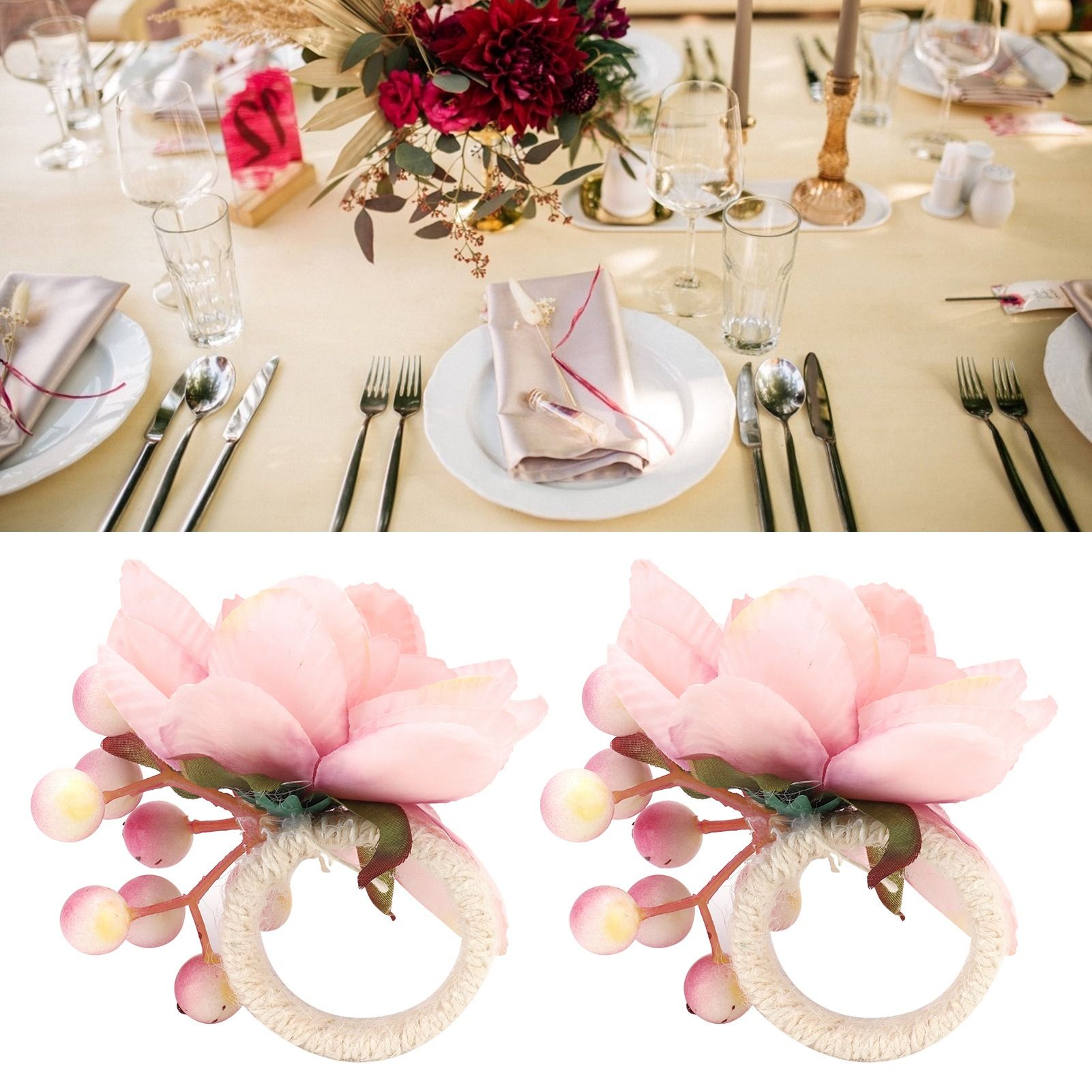 2Pcs Hemp Rope Napkin Buckle Simulation Flower Napkin Ring for Hotel Western view 11